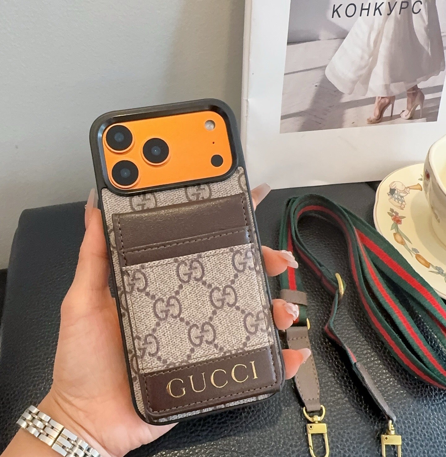 Gucci Crossbody Phone Case With Monogram Pattern 393868