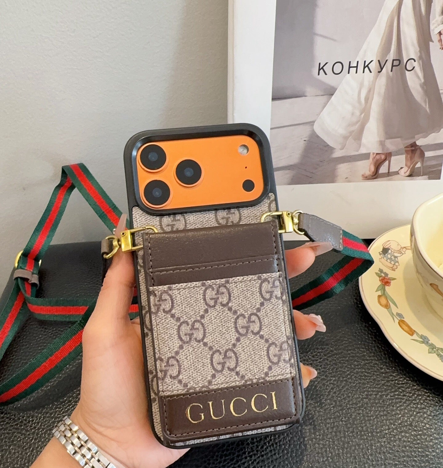 Gucci Crossbody Phone Case With Monogram Pattern 393868
