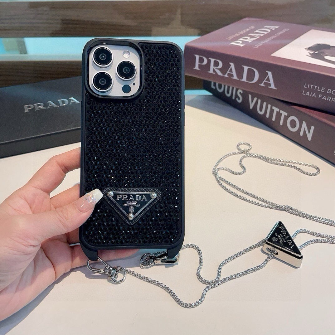 Prada Rhinestone Embellishments Phone Case With Chain Strap 395087