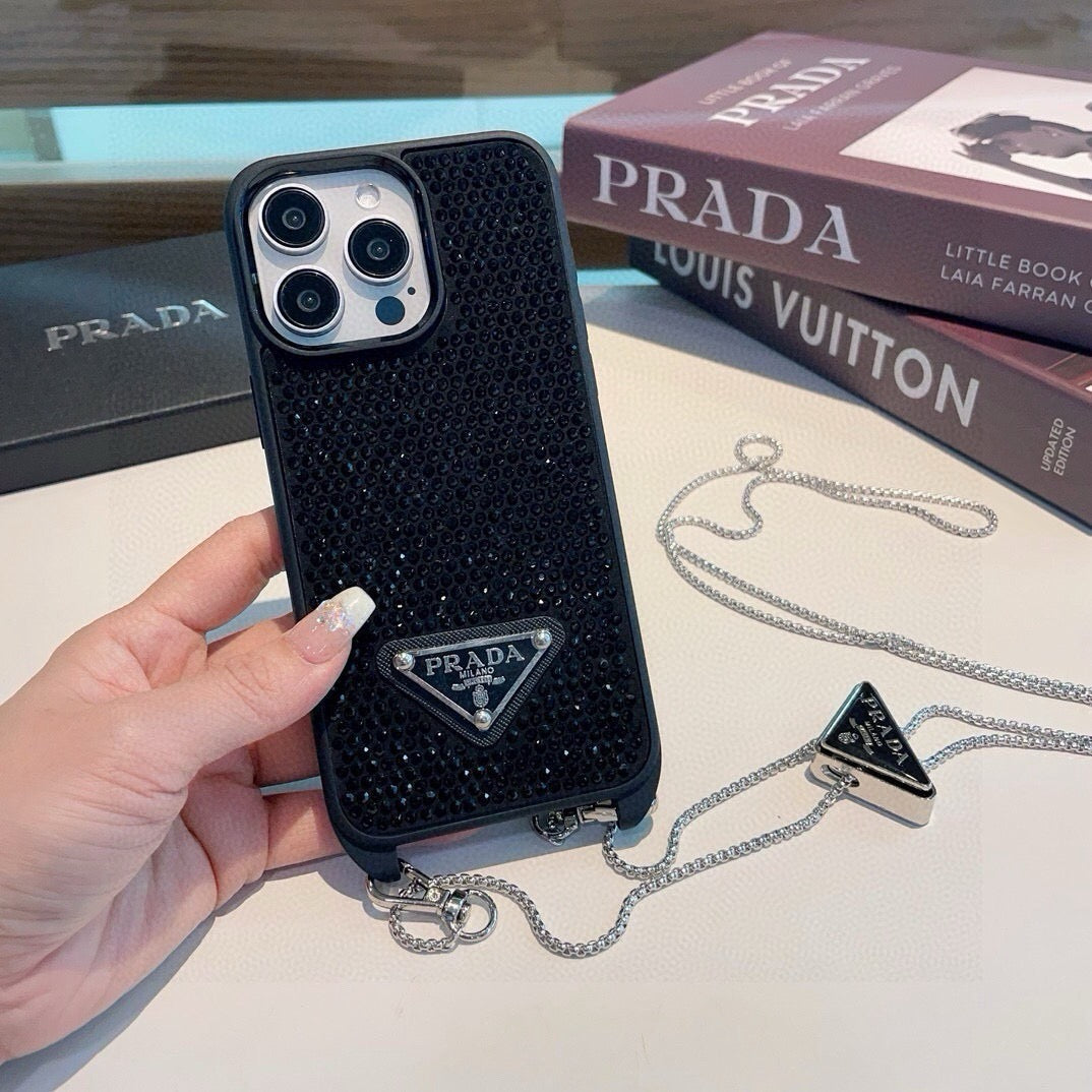 Prada Rhinestone Embellishments Phone Case With Chain Strap 395087