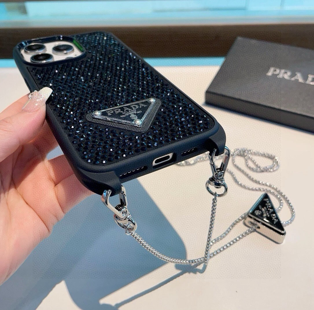 Prada Rhinestone Embellishments Phone Case With Chain Strap 395087