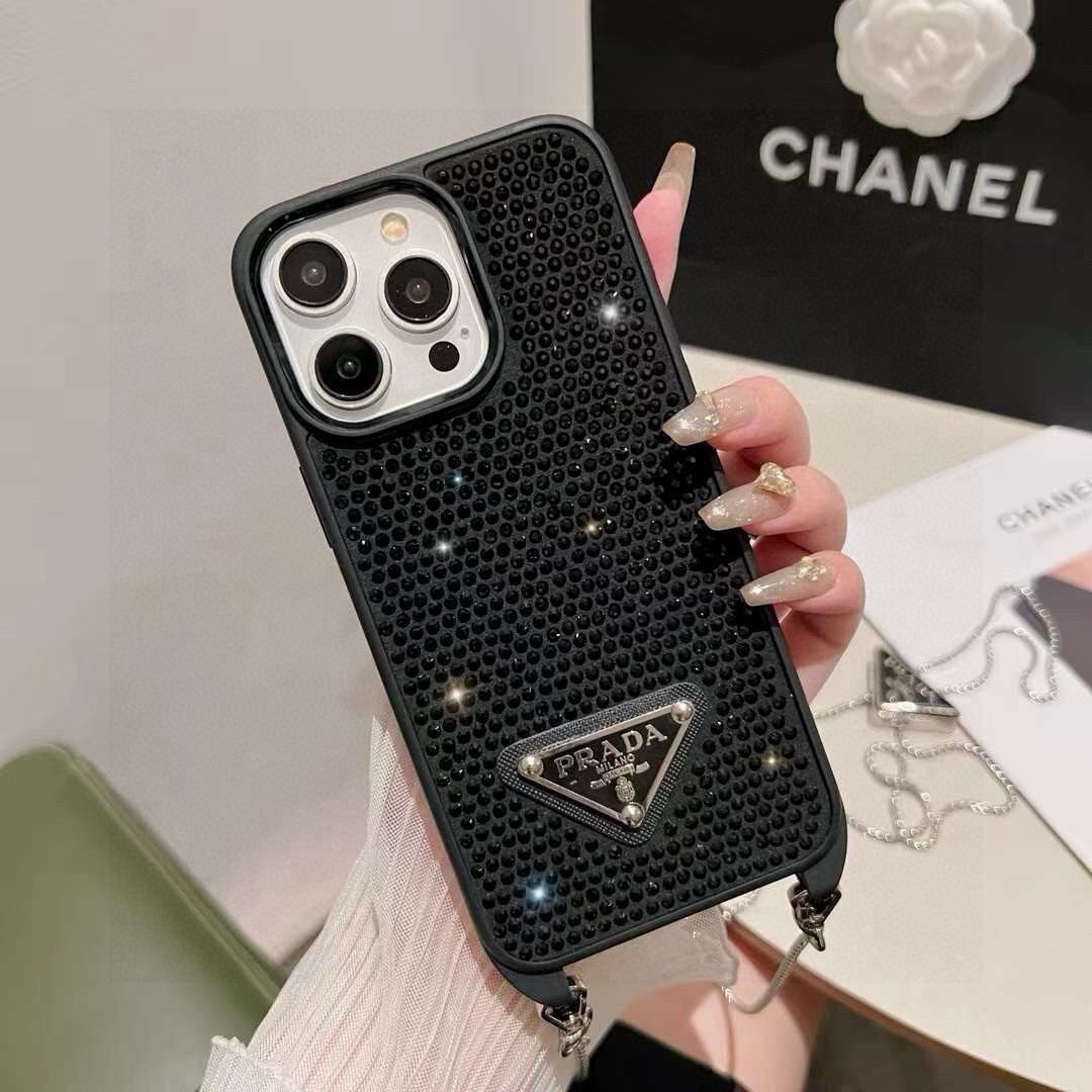 Prada Rhinestone Embellishments Phone Case With Chain Strap 395087