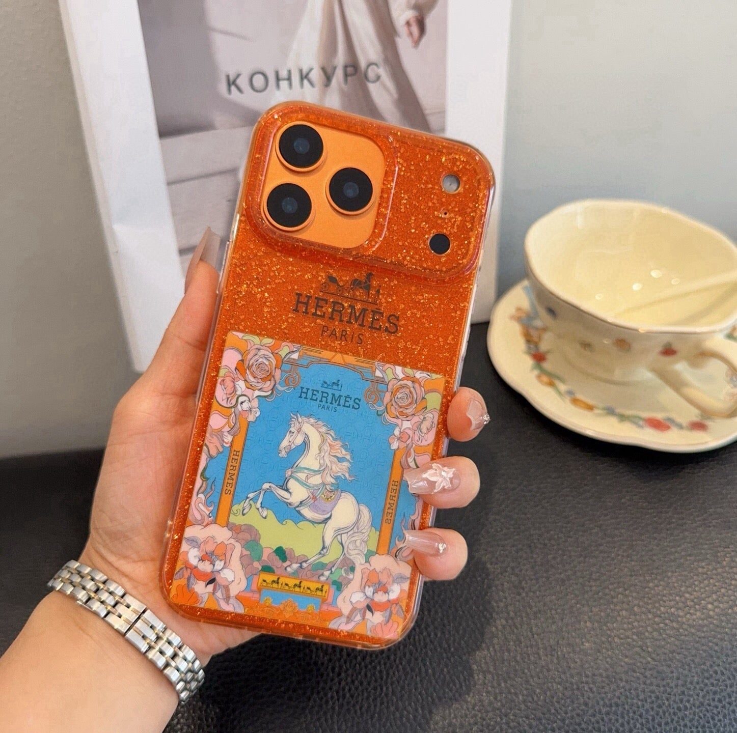 Hermes Sparkling Glitter Phone Case 398651