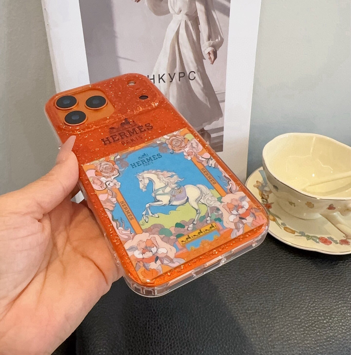 Hermes Sparkling Glitter Phone Case 398651