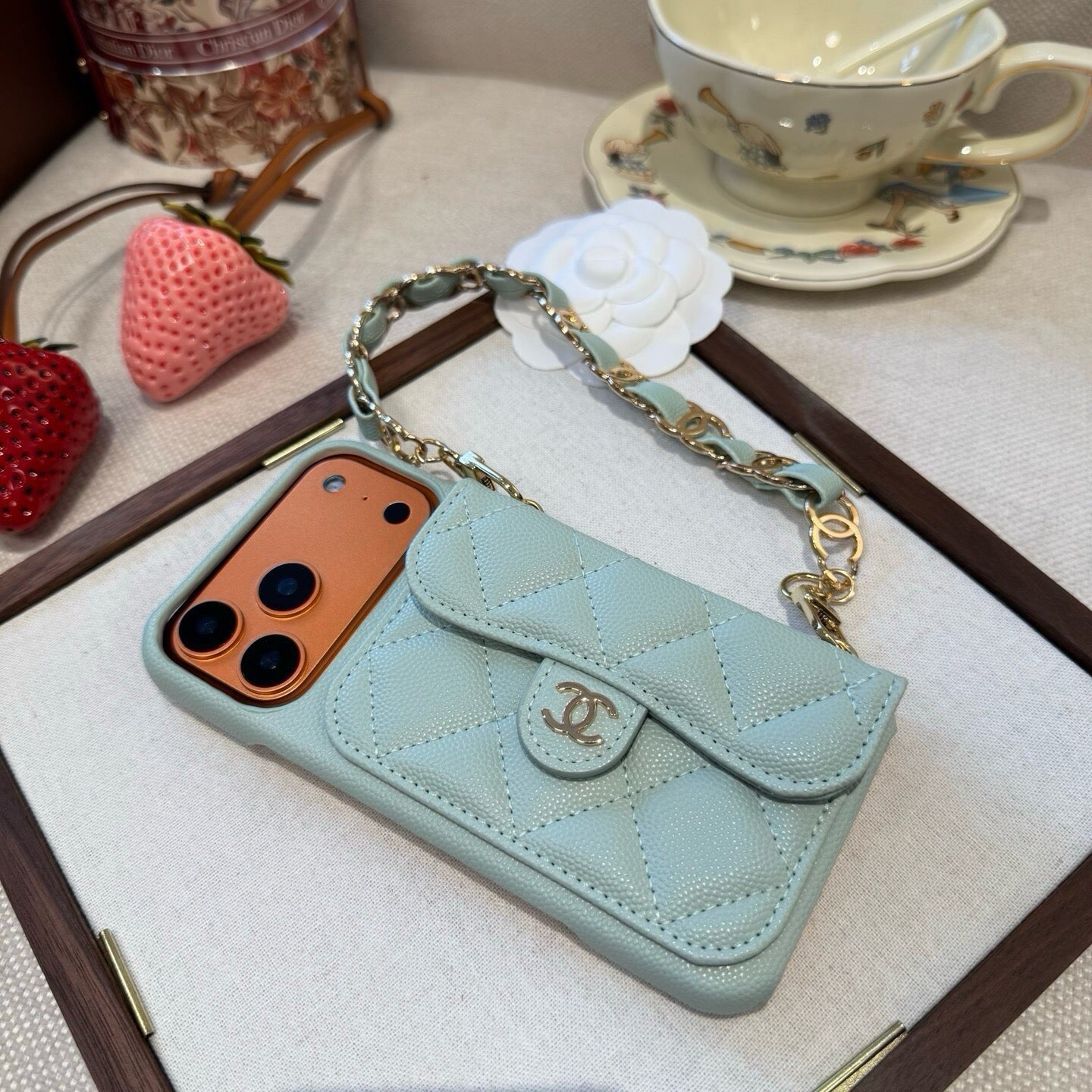 Chanel Quilted Caviar Leather Phone Case With Card Holder And Chain 398659