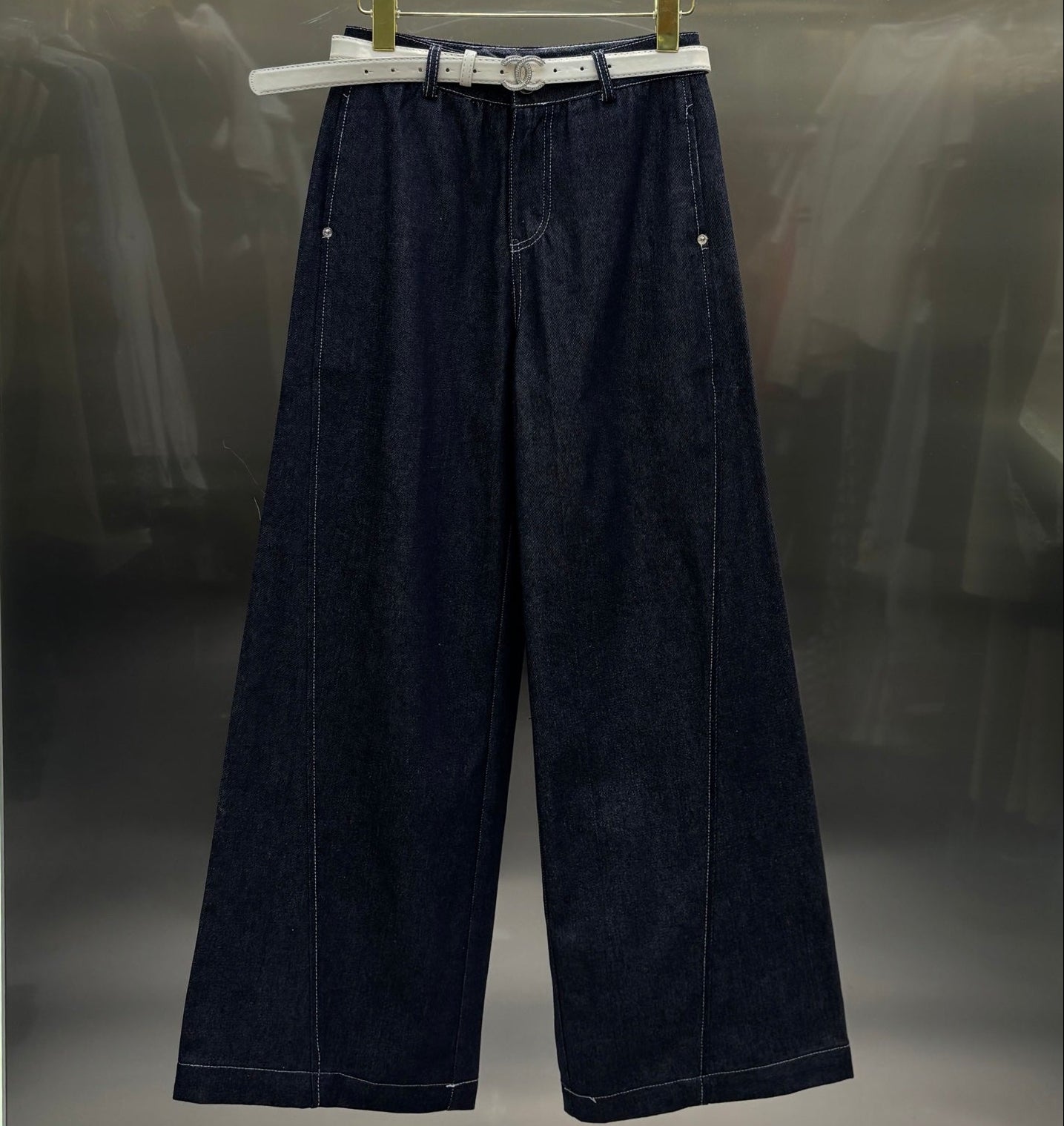 Chanel 2026 Jeans With White Belt Blue Cotton 225075