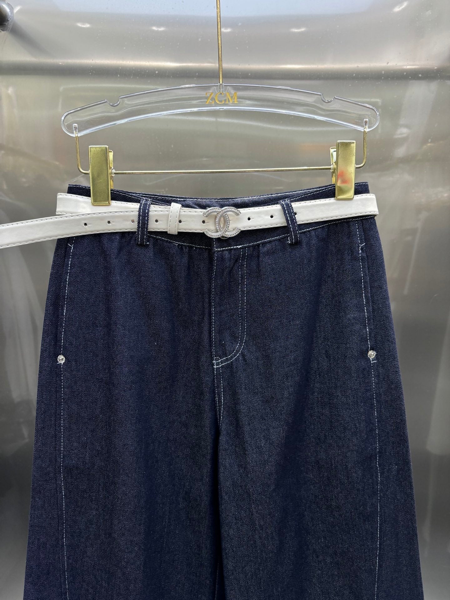 Chanel 2026 Jeans With White Belt Blue Cotton 225075