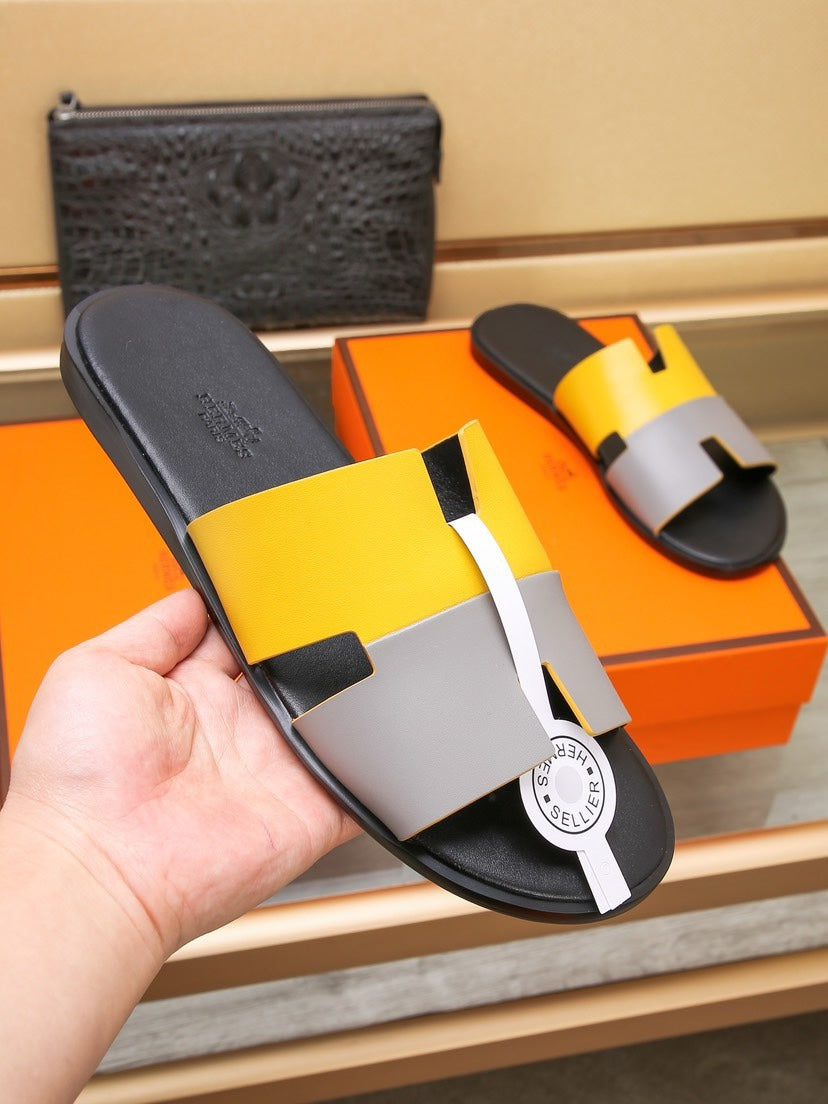 HM Men's Izmir Slide Yellow Grey Cowhide 685831