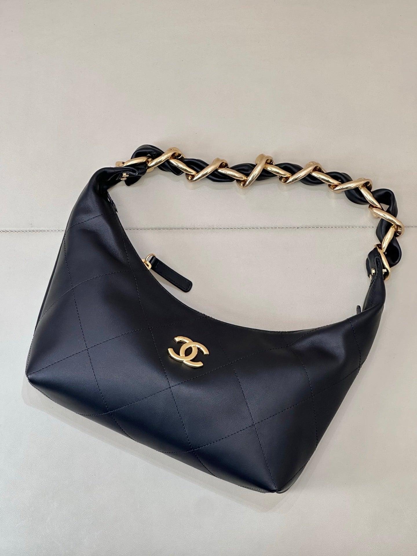 CC 2025 Hobo Bag Black Lambskin Gold Hardware 296891