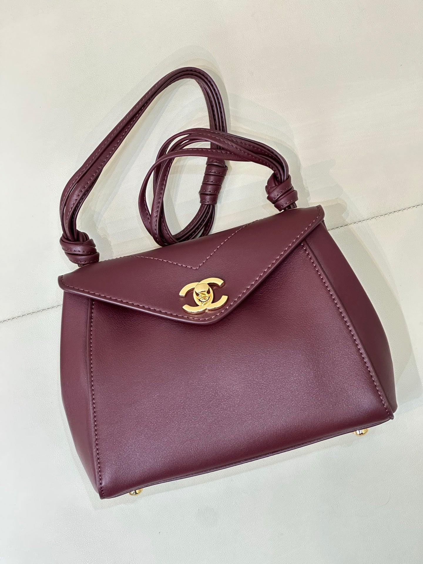 Chanel 2026 V-shaped Flap Bag 19.5cm Burgundy Smooth Leather
