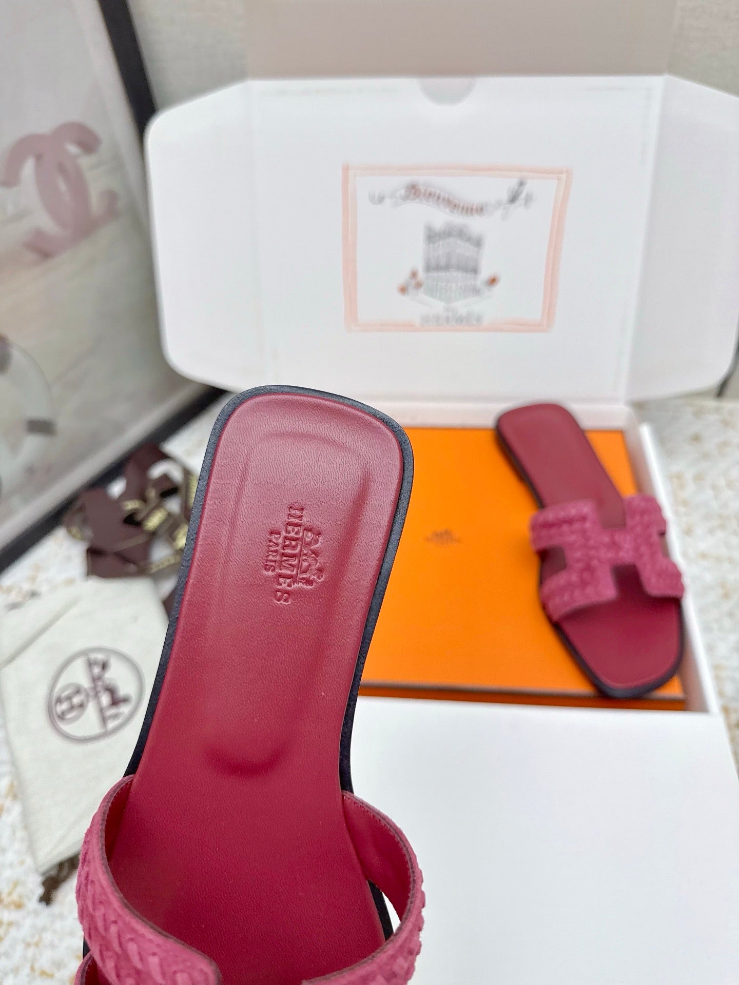 HM 26ss Oran Sandals Dark Pink Suede Sheepskin 625137