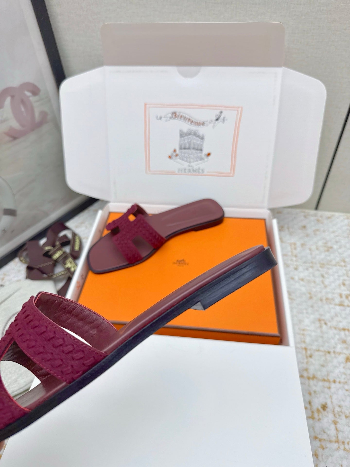 HM 26ss Oran Sandals Burgundy Suede Sheepskin 625139