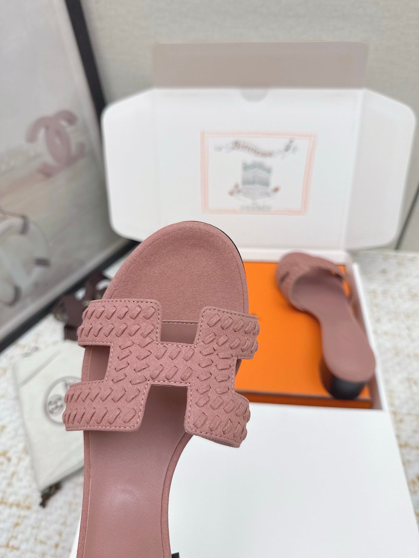 HM 26ss Oran Sandals 50 Nude Pink Suede Sheepskin 625140