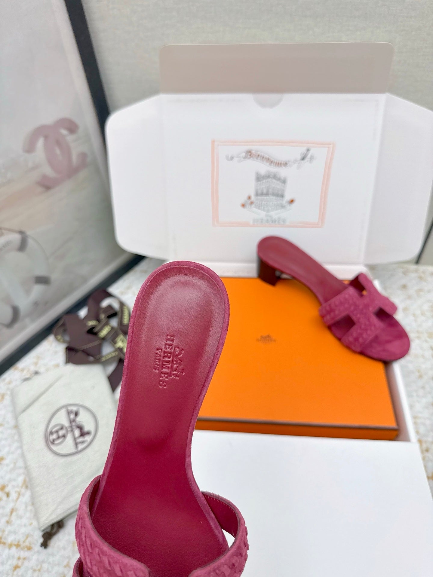 HM 26ss Oran Sandals 50 Dark Pink Suede Sheepskin 625142