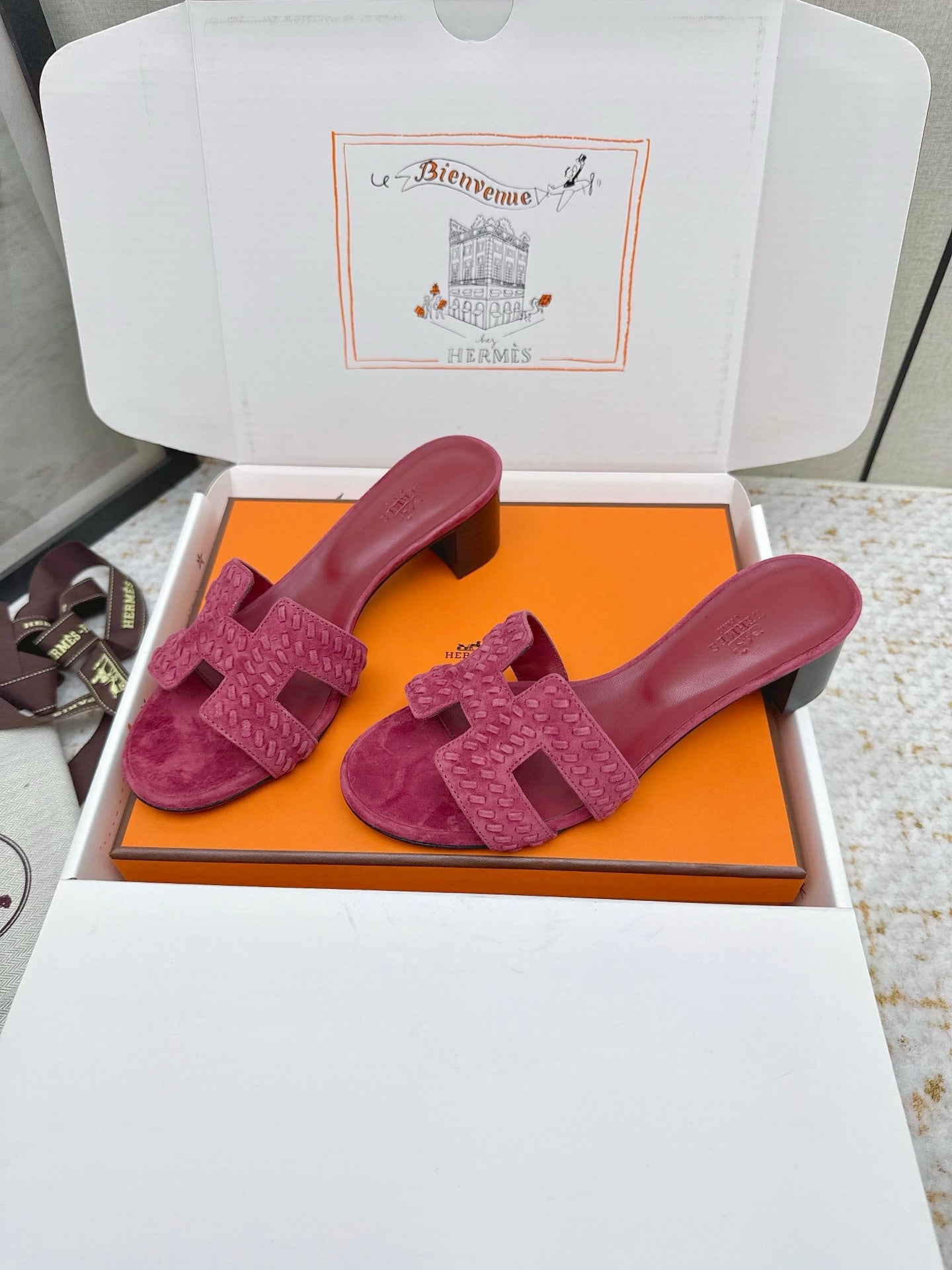 HM 26ss Oran Sandals 50 Dark Pink Suede Sheepskin 625142