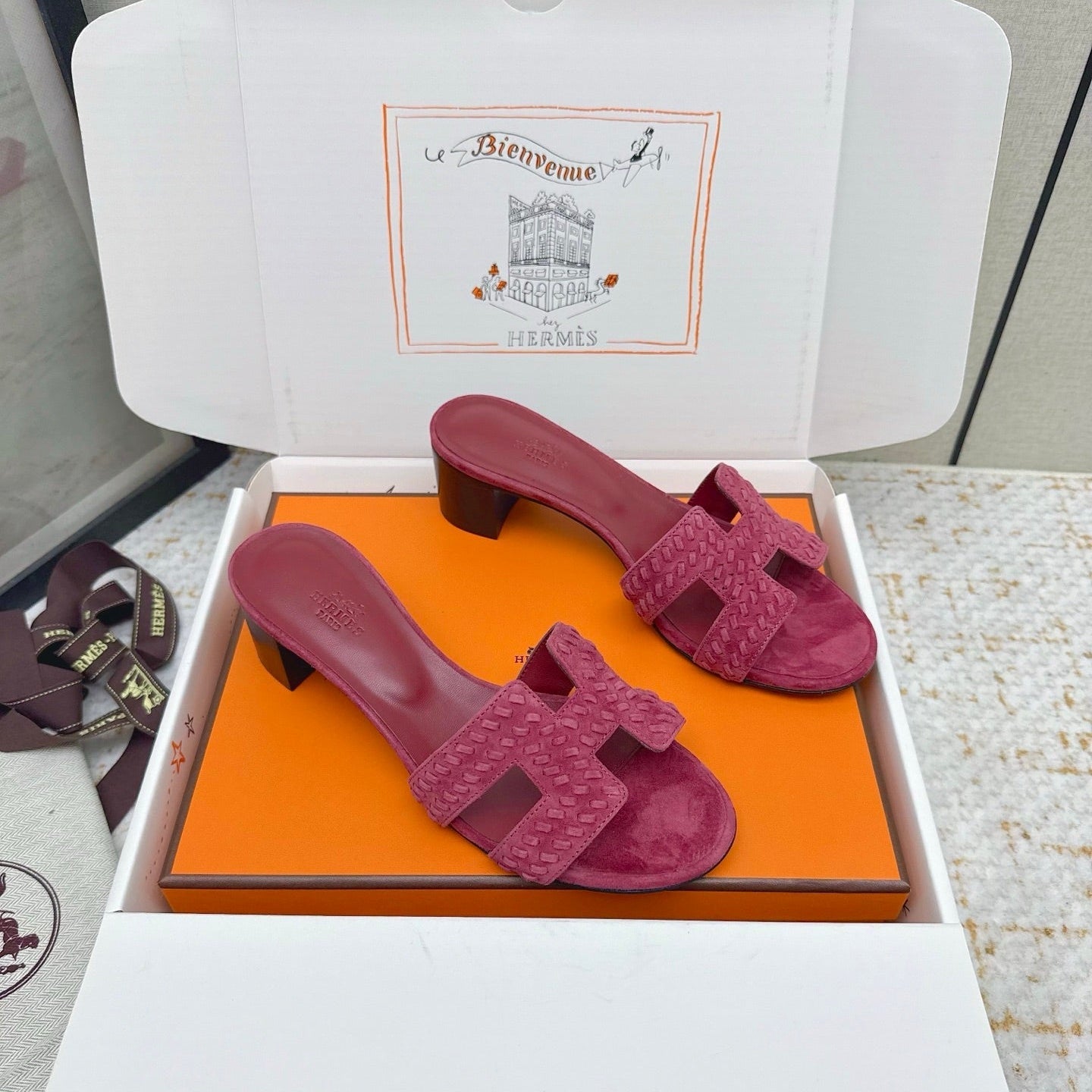 HM 26ss Oran Sandals 50 Dark Pink Suede Sheepskin 625142