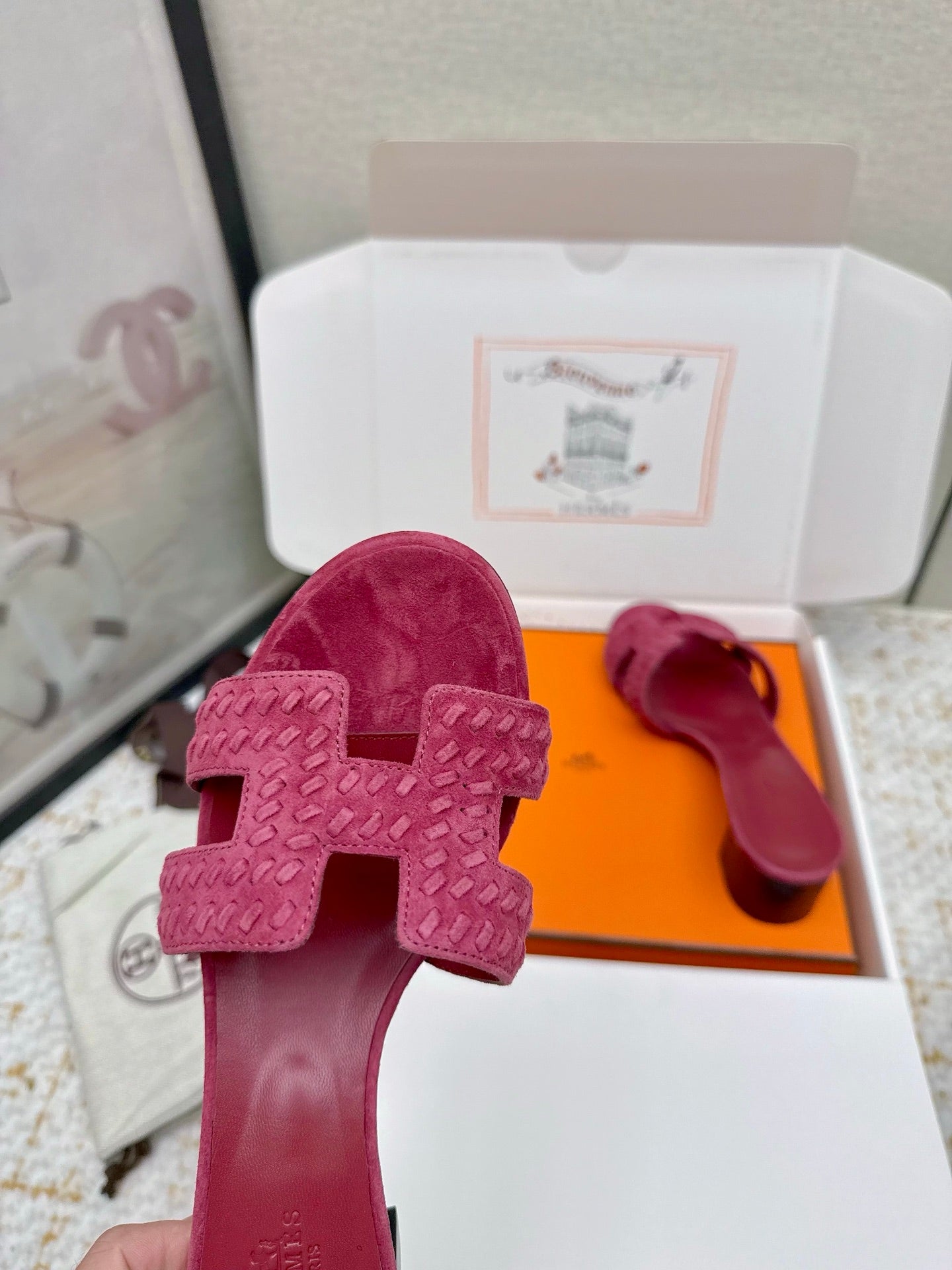 HM 26ss Oran Sandals 50 Dark Pink Suede Sheepskin 625142