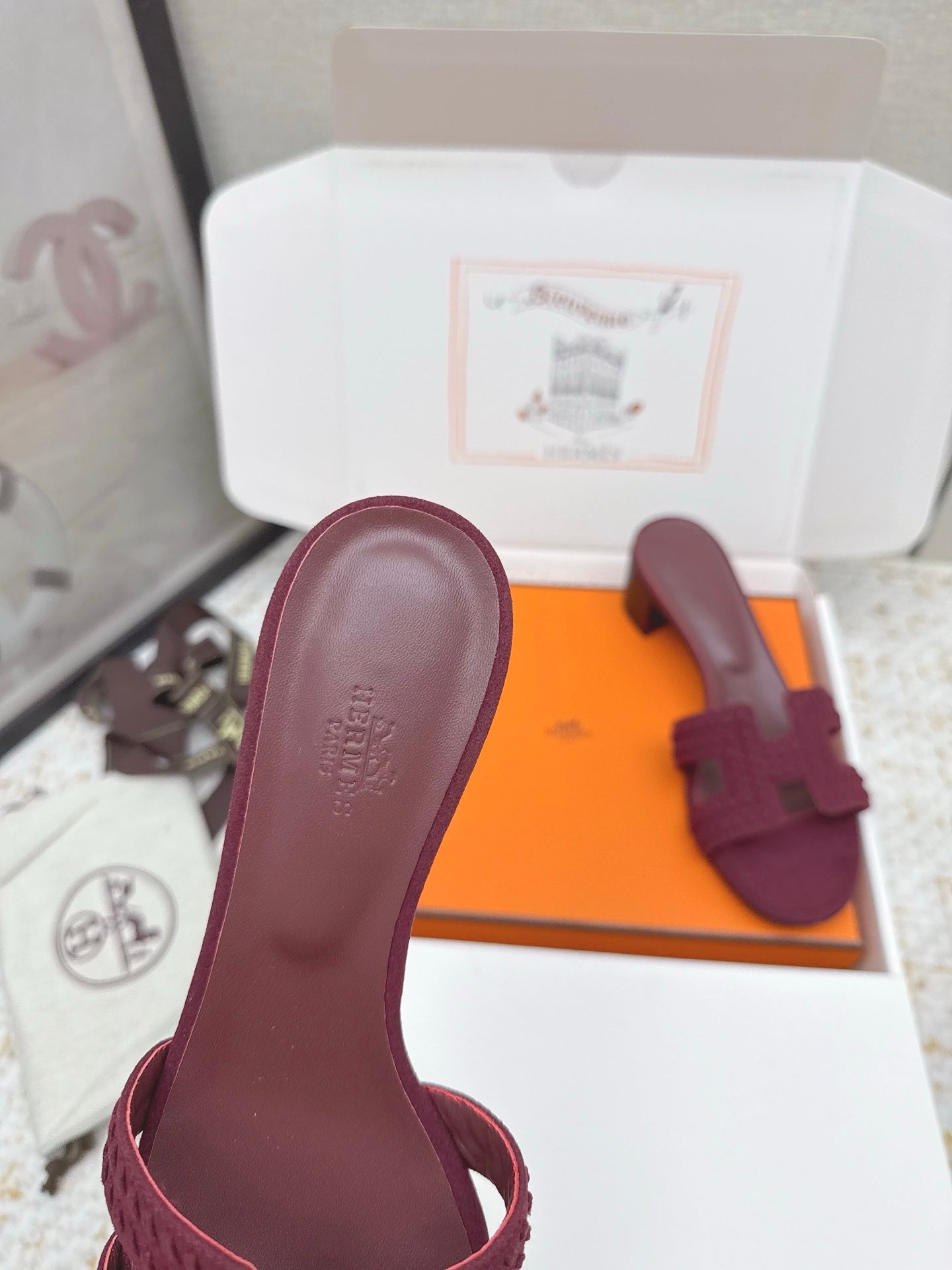 HM 26ss Oran Sandals 50 Burgundy Suede Sheepskin 625144