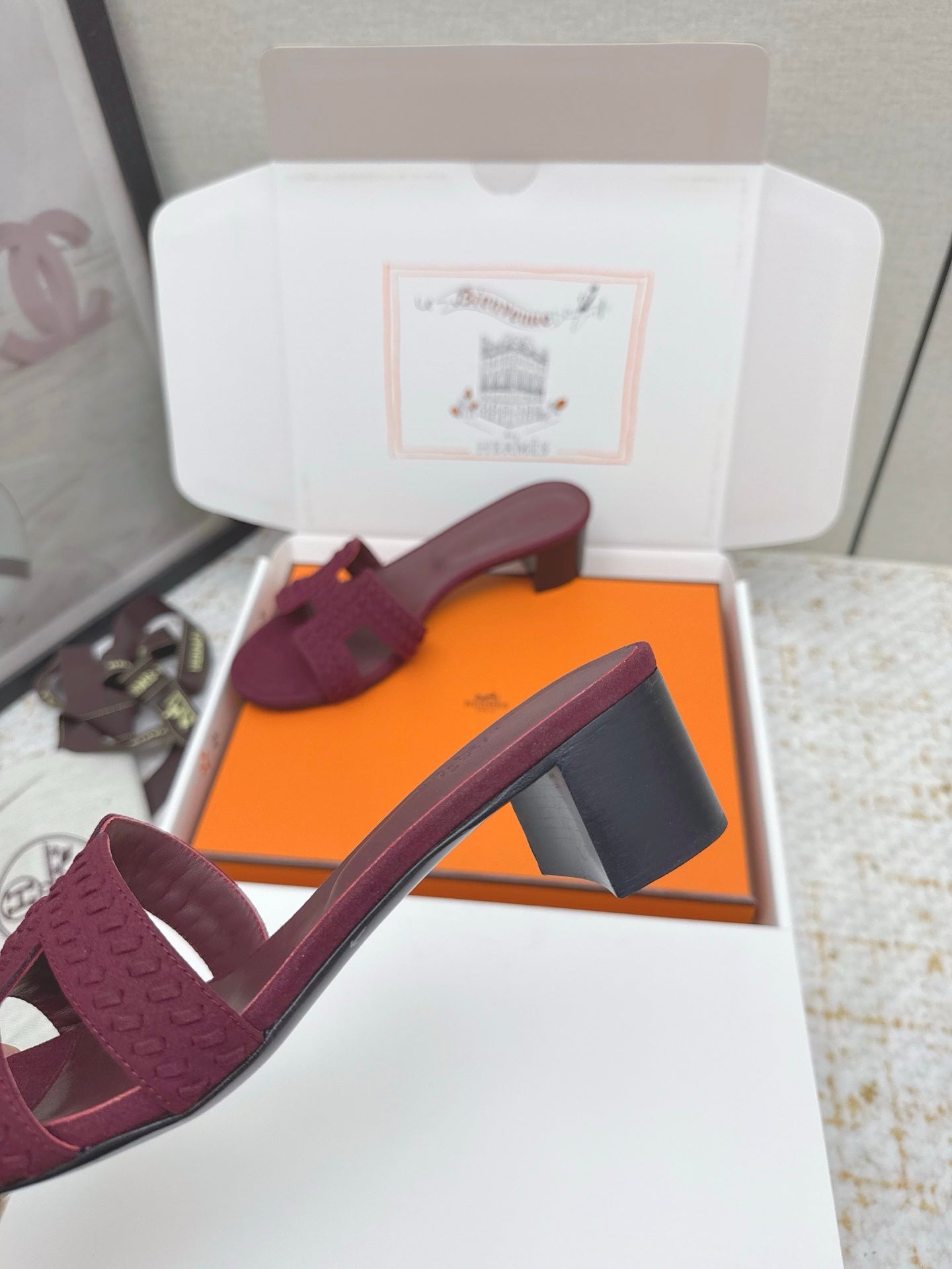 HM 26ss Oran Sandals 50 Burgundy Suede Sheepskin 625144