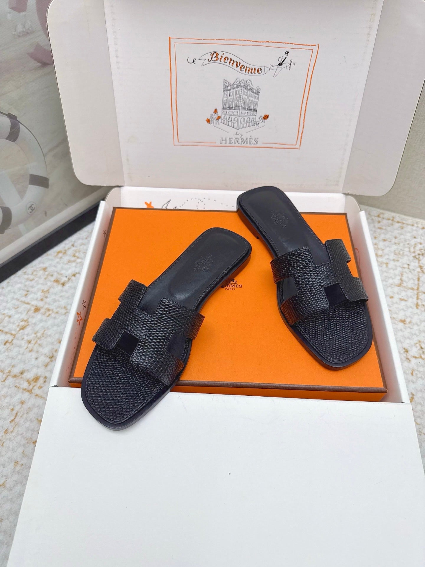 HM 26ss Oran Sandals Navy Blue Cowhide 625038