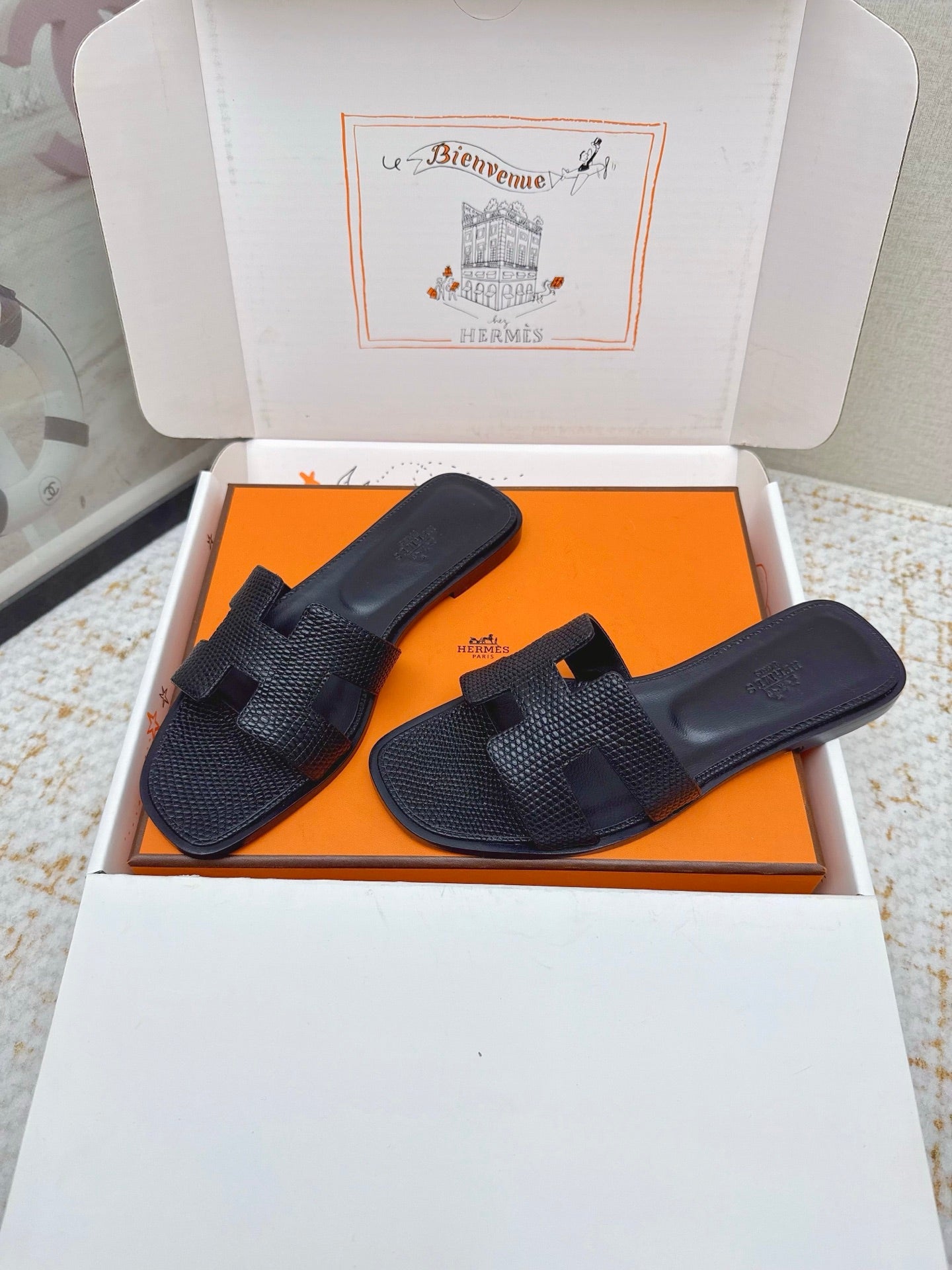 HM 26ss Oran Sandals Navy Blue Cowhide 625038