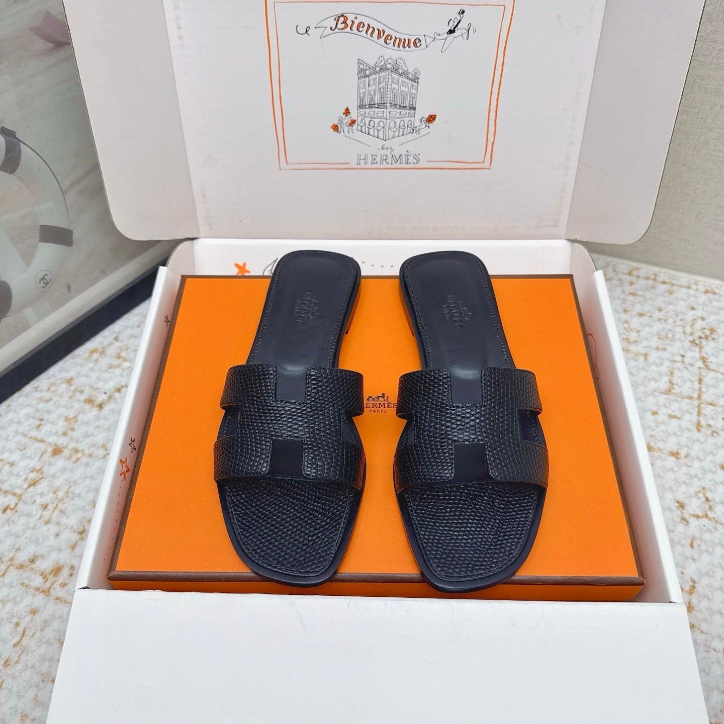 HM 26ss Oran Sandals Navy Blue Cowhide 625038