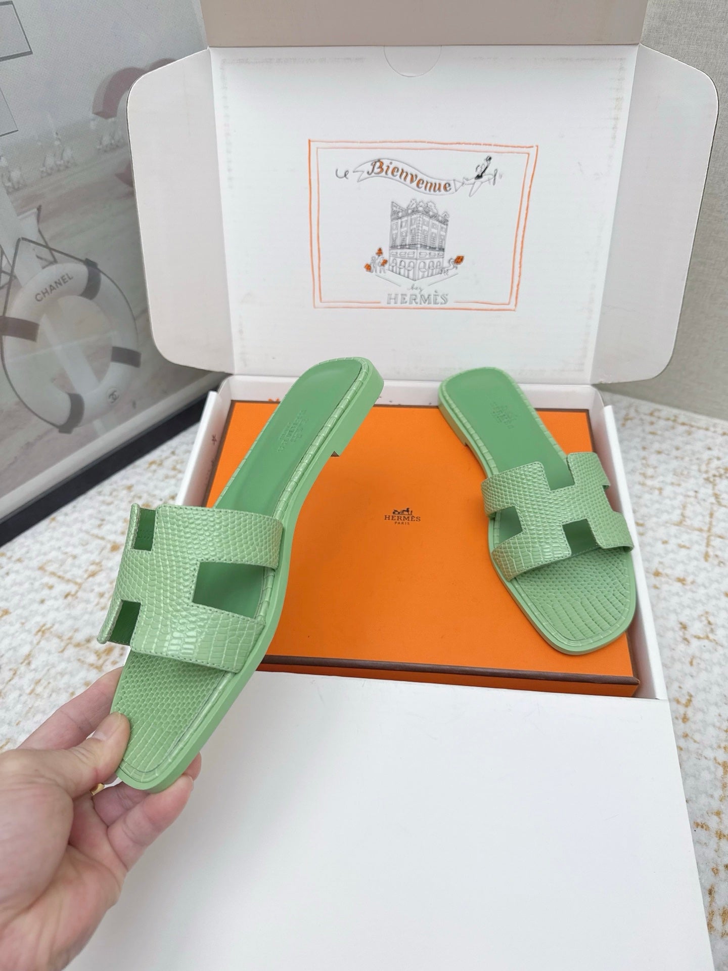 HM 26ss Oran Sandals Green Cowhide 625048