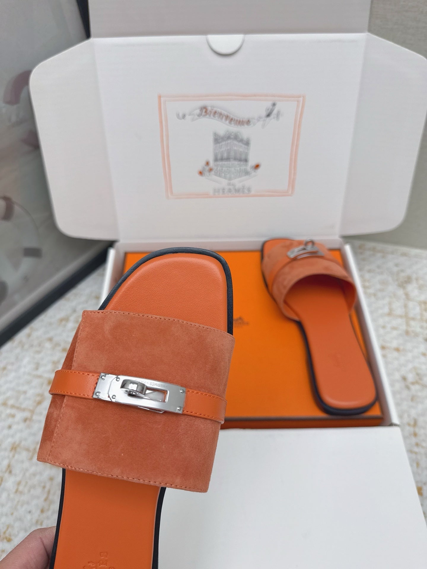 HM 26ss Oasis Sandals Orange Suede Cowhide 625176