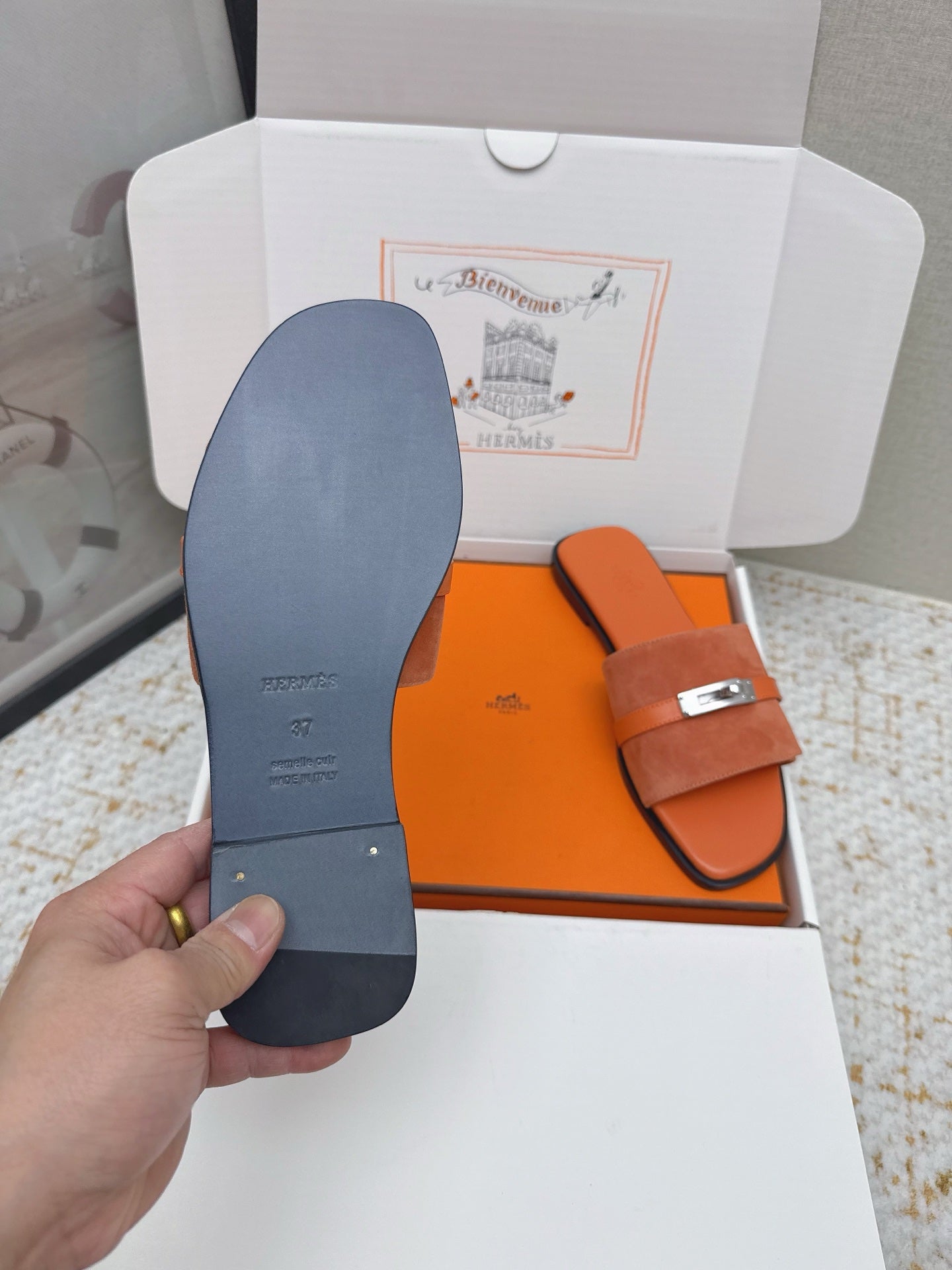 HM 26ss Oasis Sandals Orange Suede Cowhide 625176