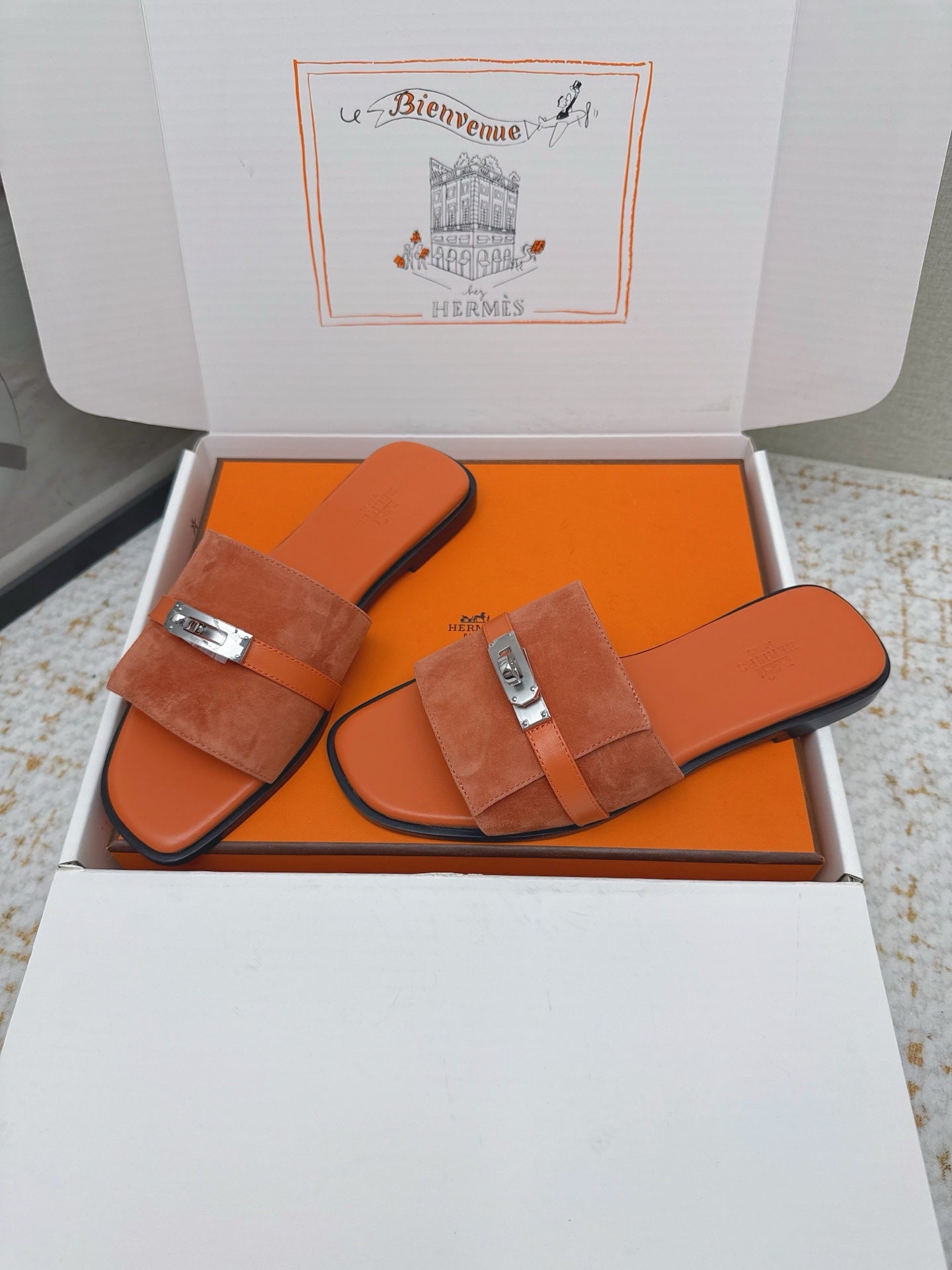 HM 26ss Oasis Sandals Orange Suede Cowhide 625176