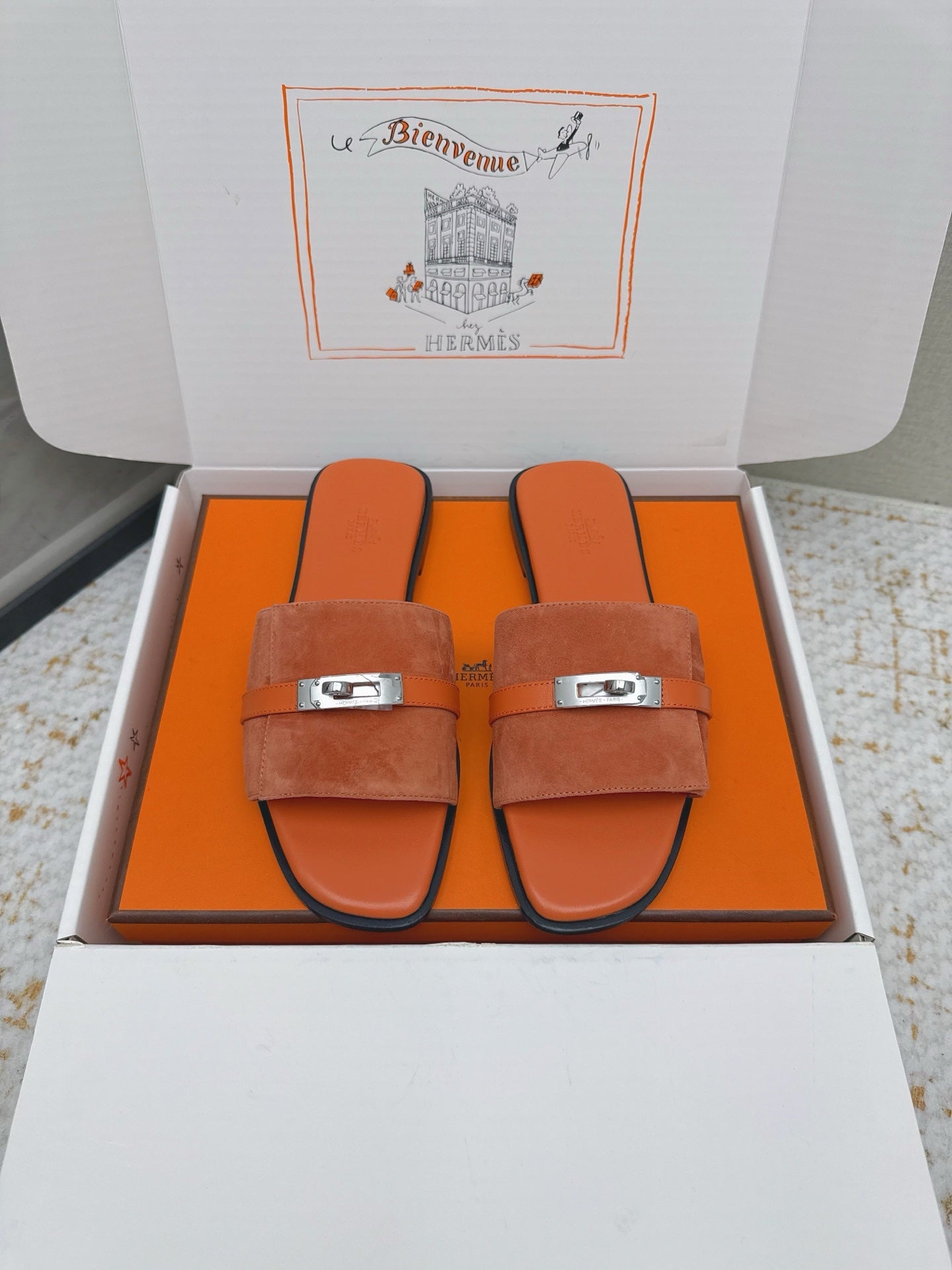 HM 26ss Oasis Sandals Orange Suede Cowhide 625176
