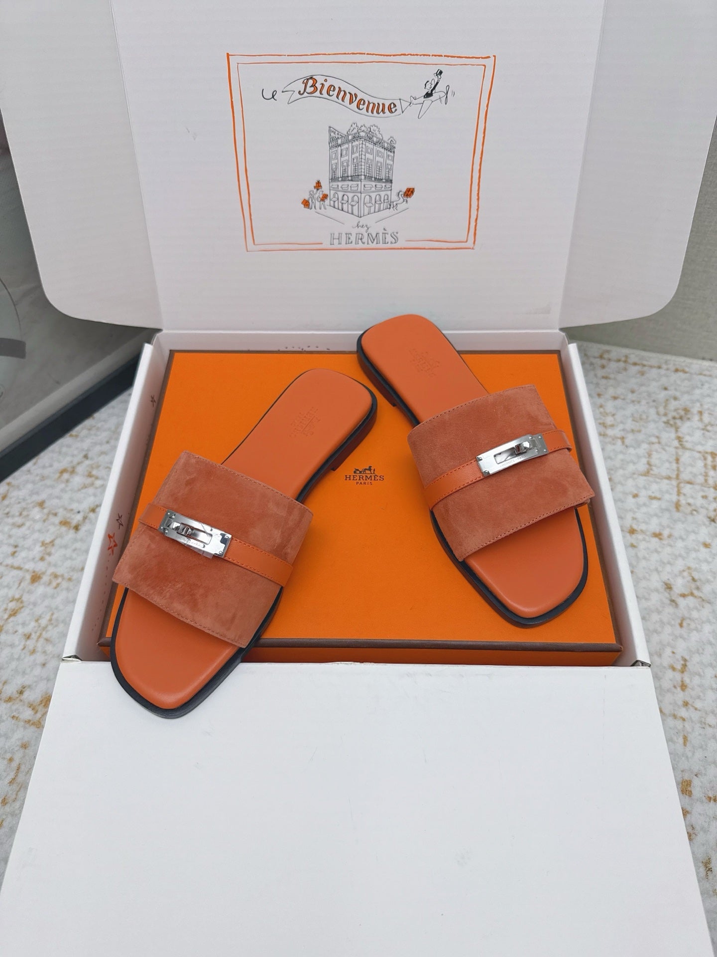 HM 26ss Oasis Sandals Orange Suede Cowhide 625176