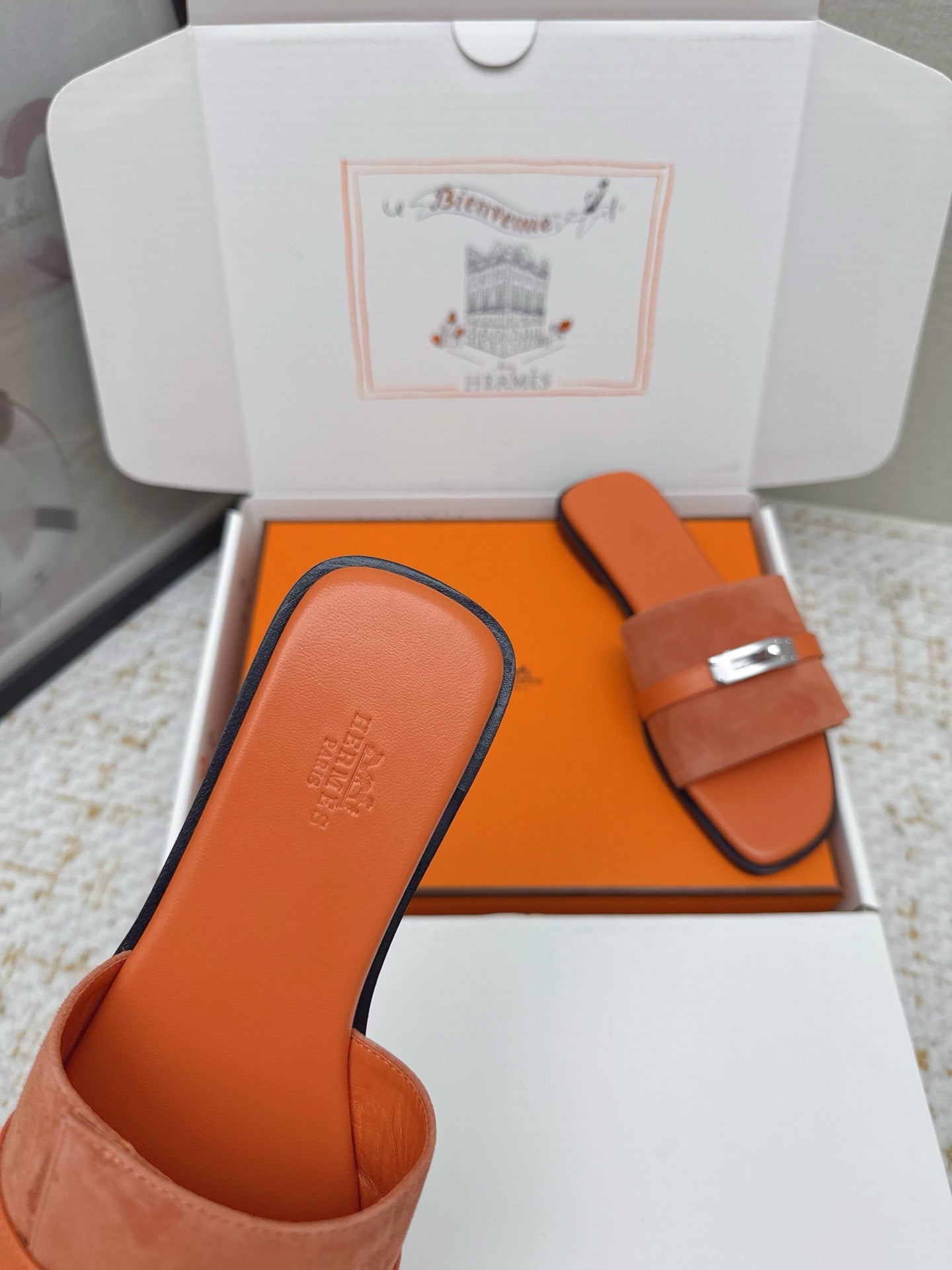 HM 26ss Oasis Sandals Orange Suede Cowhide 625176