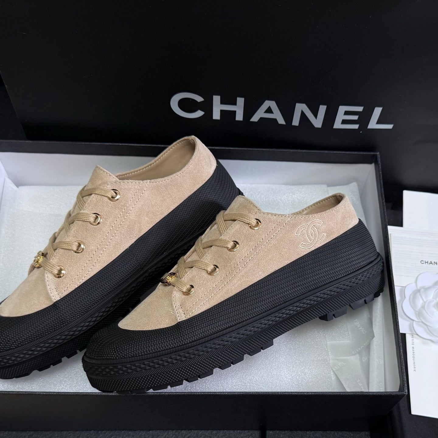 Chanel 2026 Sneakers Beige Black Suede 943012