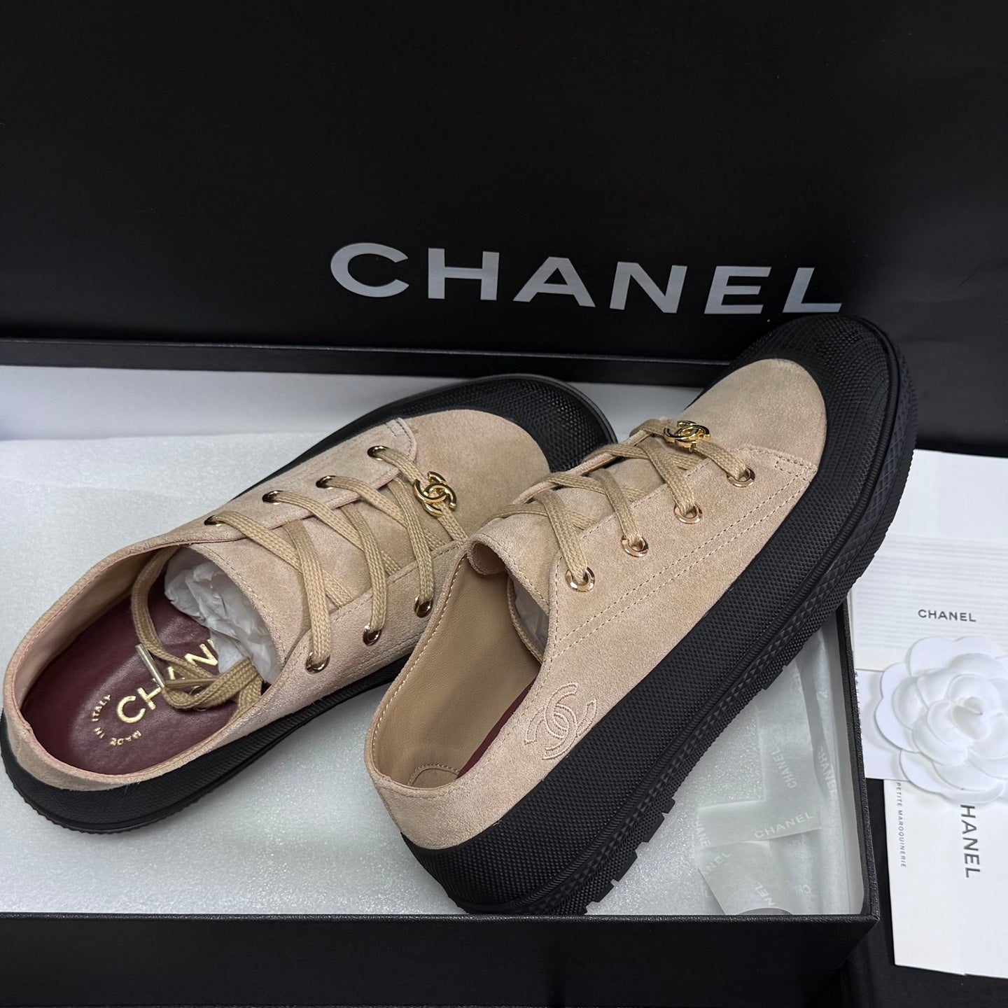 Chanel 2026 Sneakers Beige Black Suede 943012