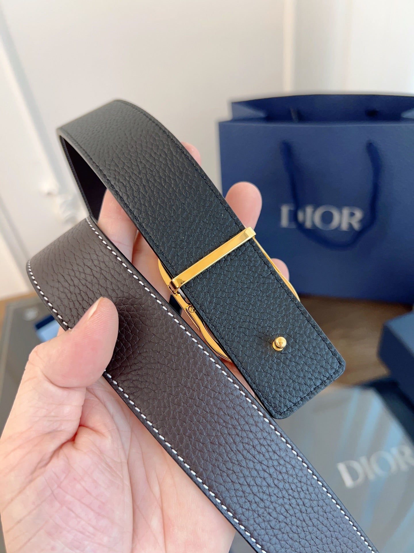 Dior 2026 CD Icon Grained Belt 35mm Brown Leather 189410