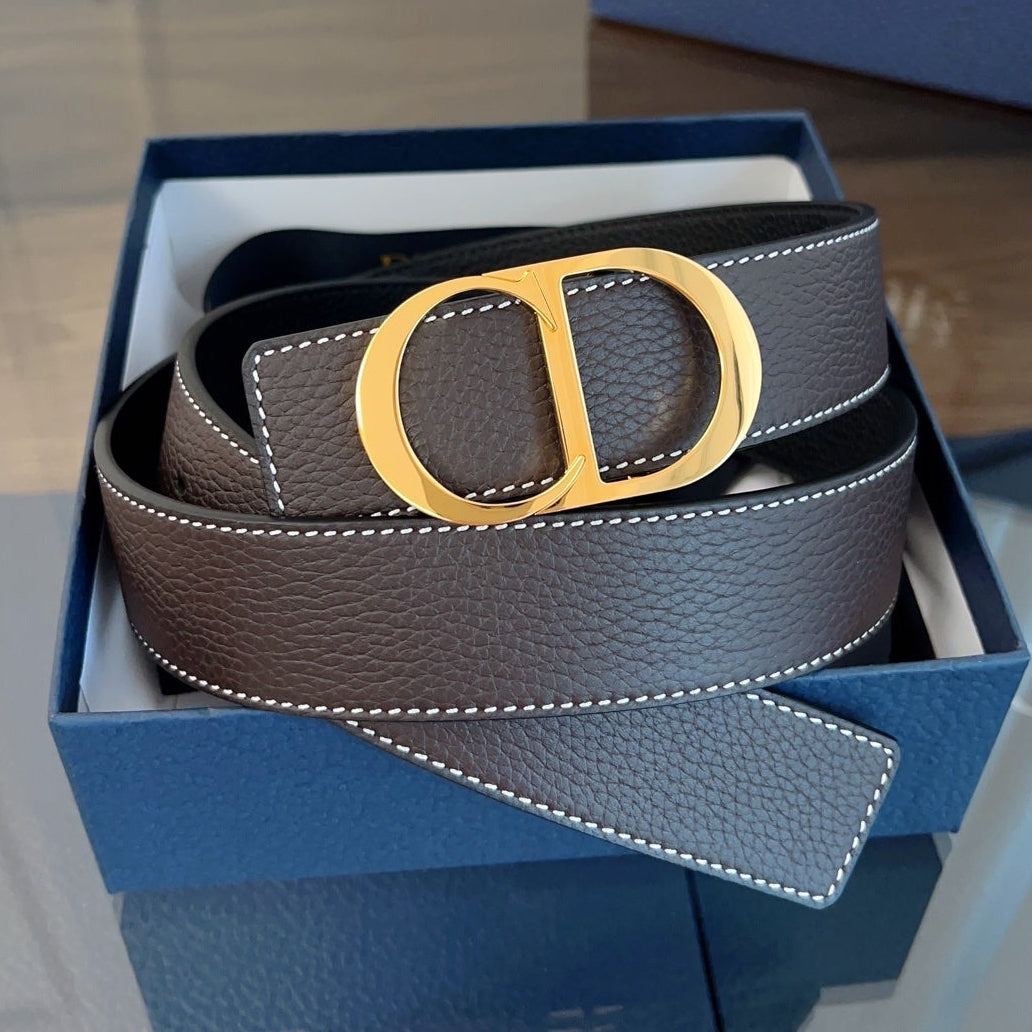 Dior 2026 CD Icon Grained Belt 35mm Brown Leather 189410