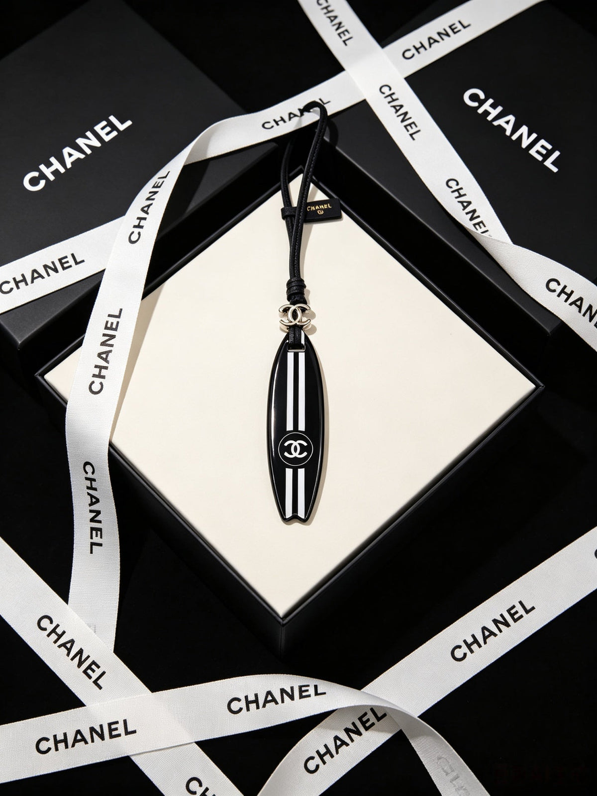 Chanel Surfboard-shaped Leather Cord Charm