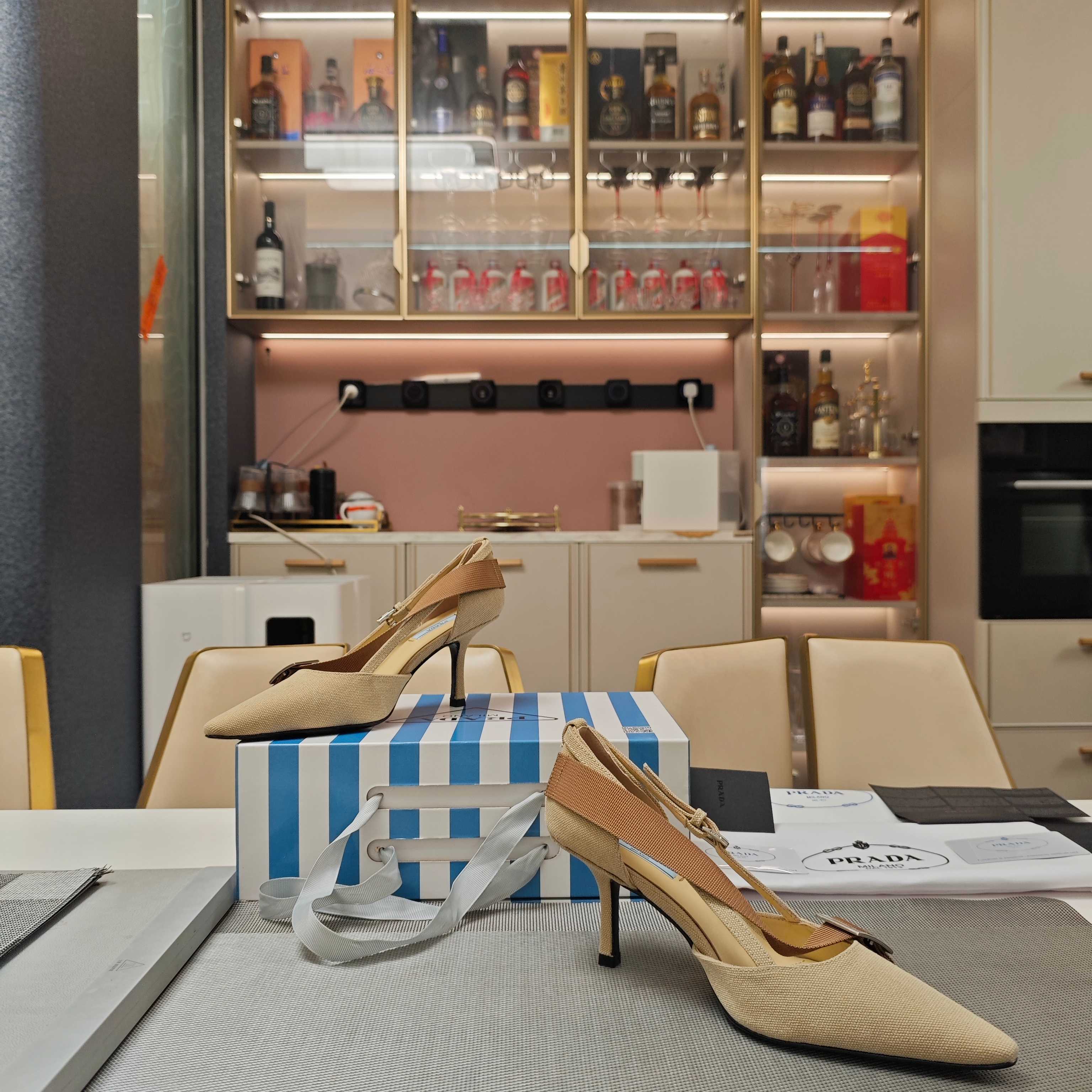 PRA 26S High Heel Pump 70 Beige Brown Canvas 630559