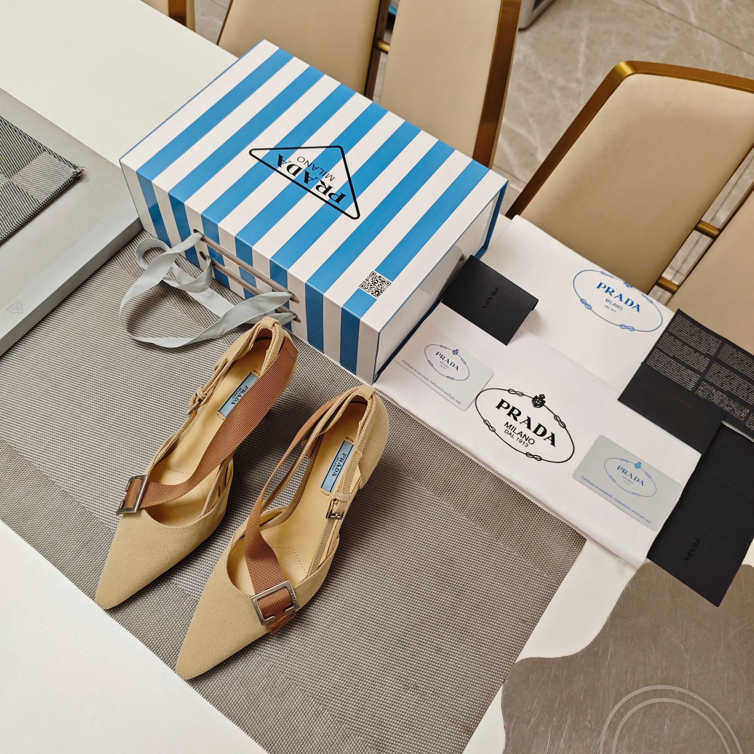 PRA 26S High Heel Pump 70 Beige Brown Canvas 630559