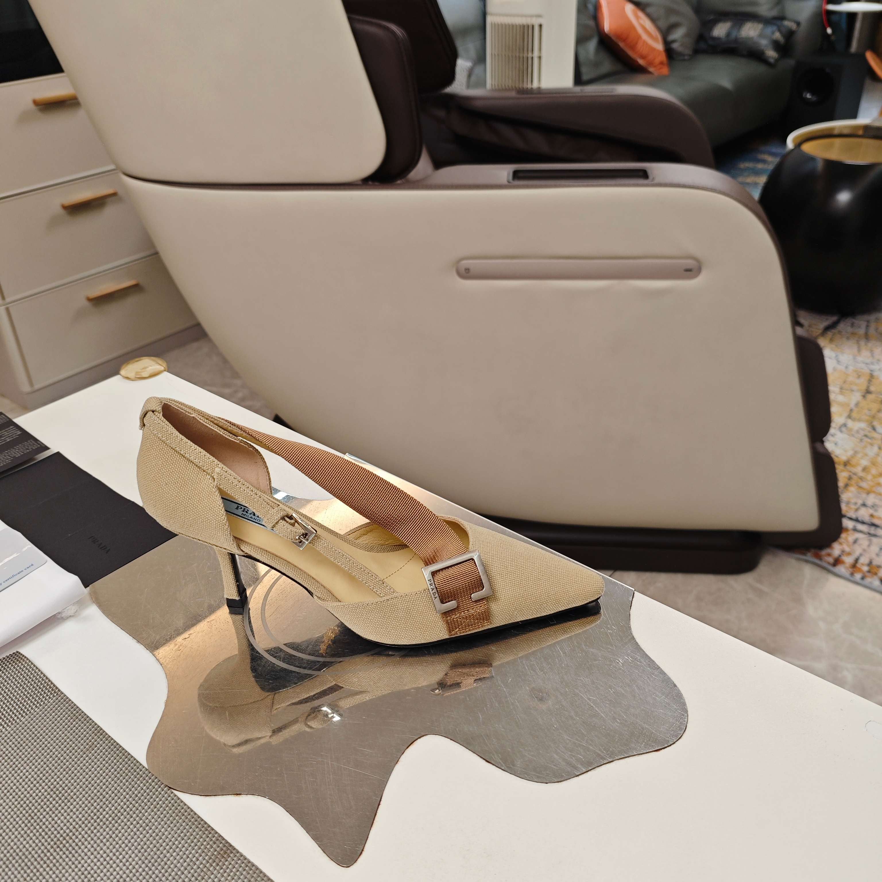 PRA 26S High Heel Pump 70 Beige Brown Canvas 630559