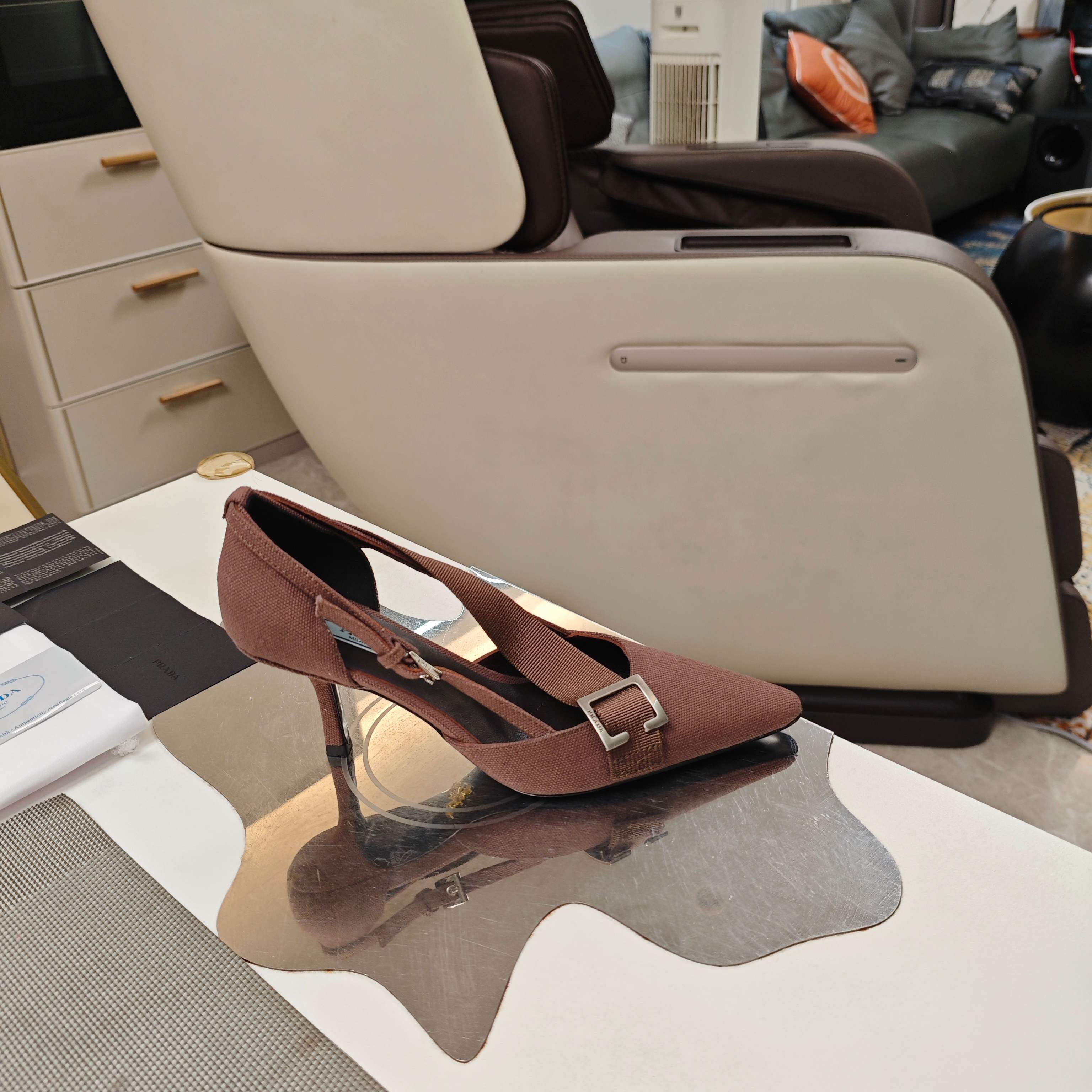 PRA 26S High Heel Pump 70 Dark Taupe Brown Canvas 630561