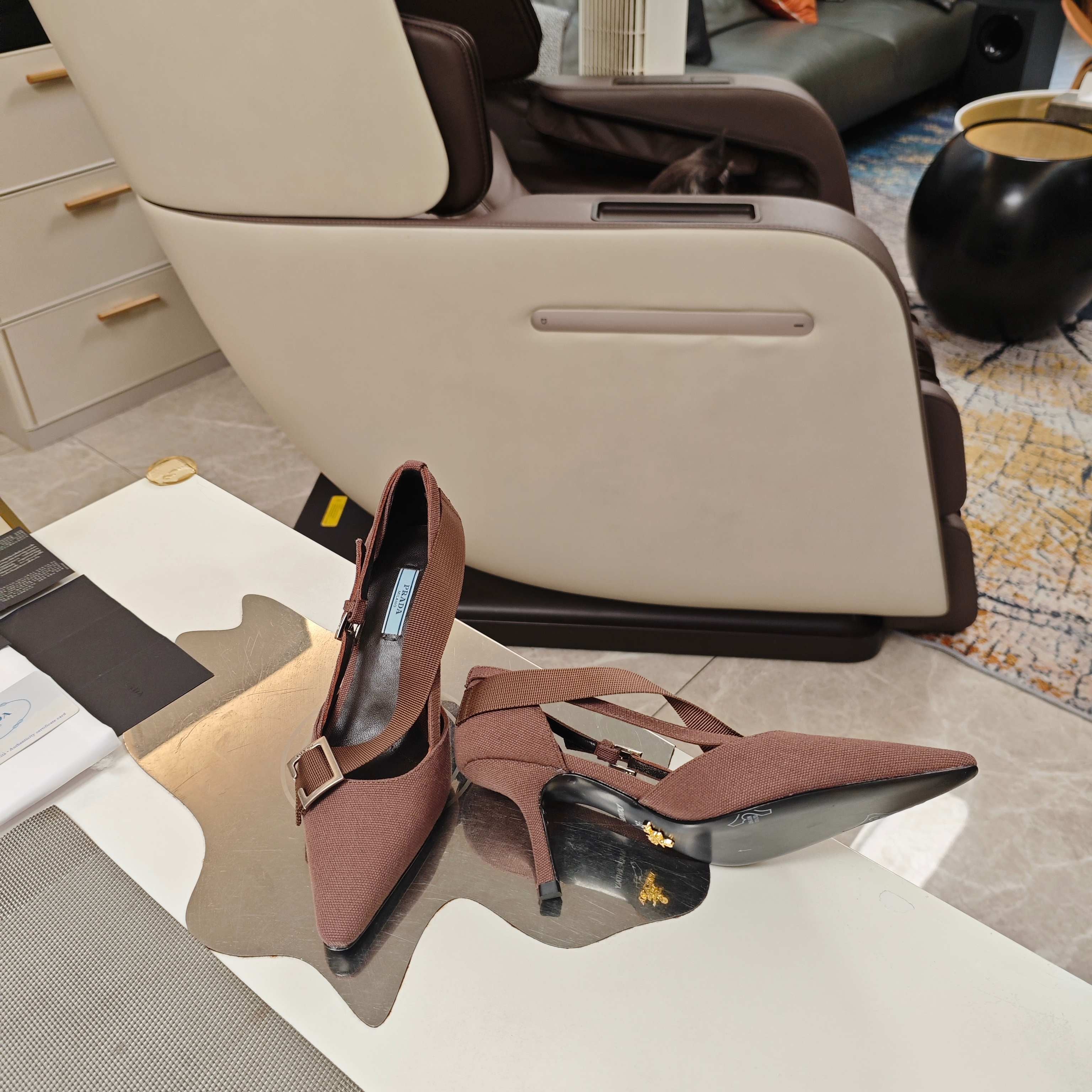 PRA 26S High Heel Pump 70 Dark Taupe Brown Canvas 630561