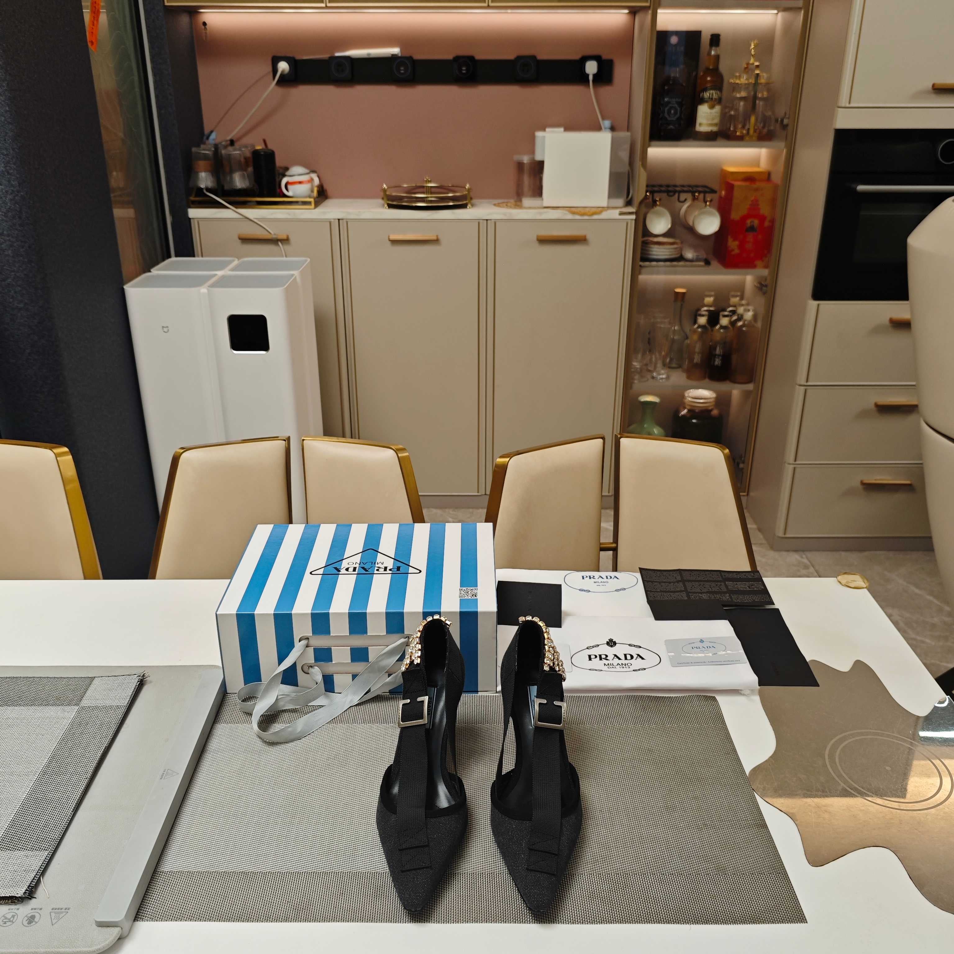 PRA 26S High Heel Pump 70 Black Canvas Rhinestones 630568