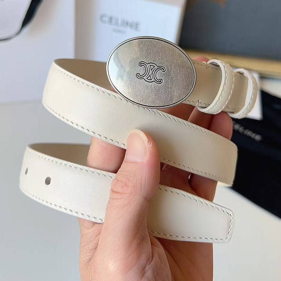 Celine 2026 Triomphe Oval Buckle Belt 25mm Leather 207408