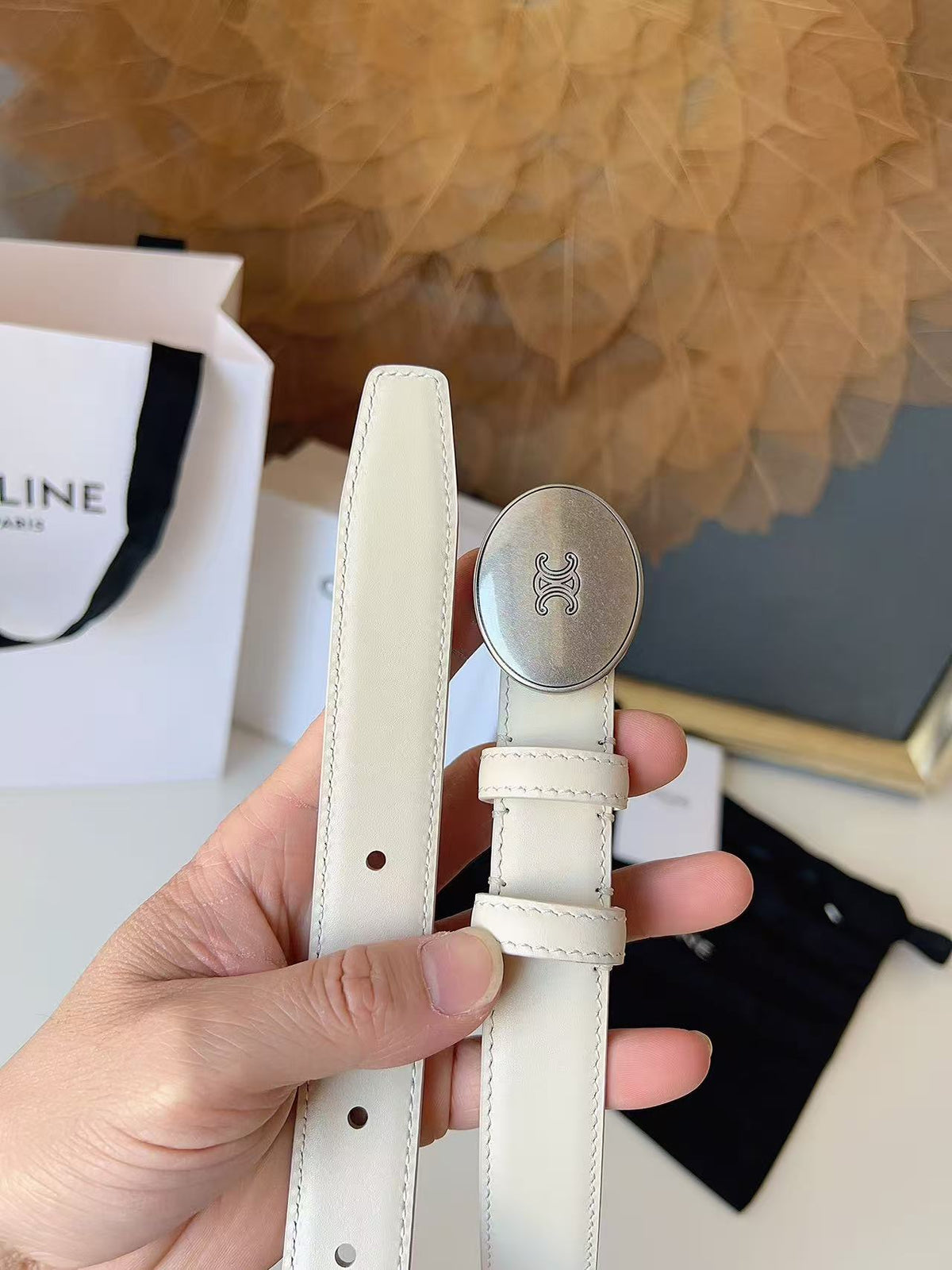 Celine 2026 Triomphe Oval Buckle Belt 25mm Leather 207408