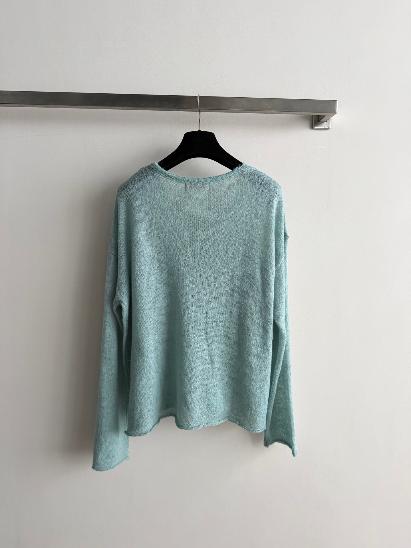 Chanel 2026 Sequin Embellishment V-neck Knit Top Turquoise Wool 417716