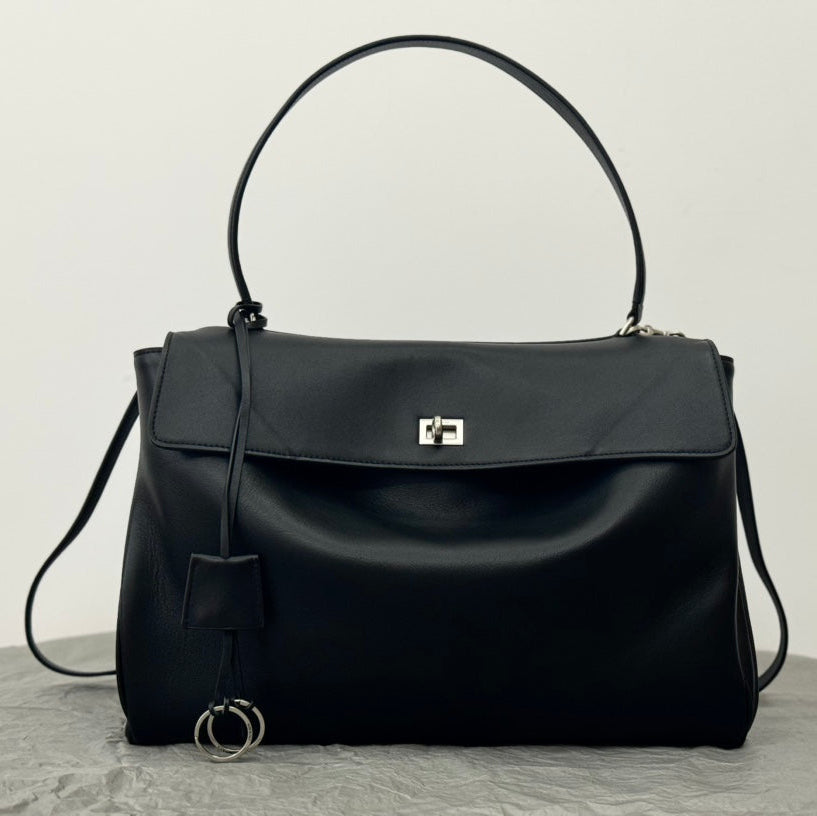 Balenciaga Large Rodeo Bag 40 Black Calfskin Sliver Hardware