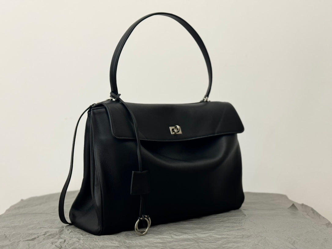 Balenciaga Large Rodeo Bag 40 Black Calfskin Sliver Hardware