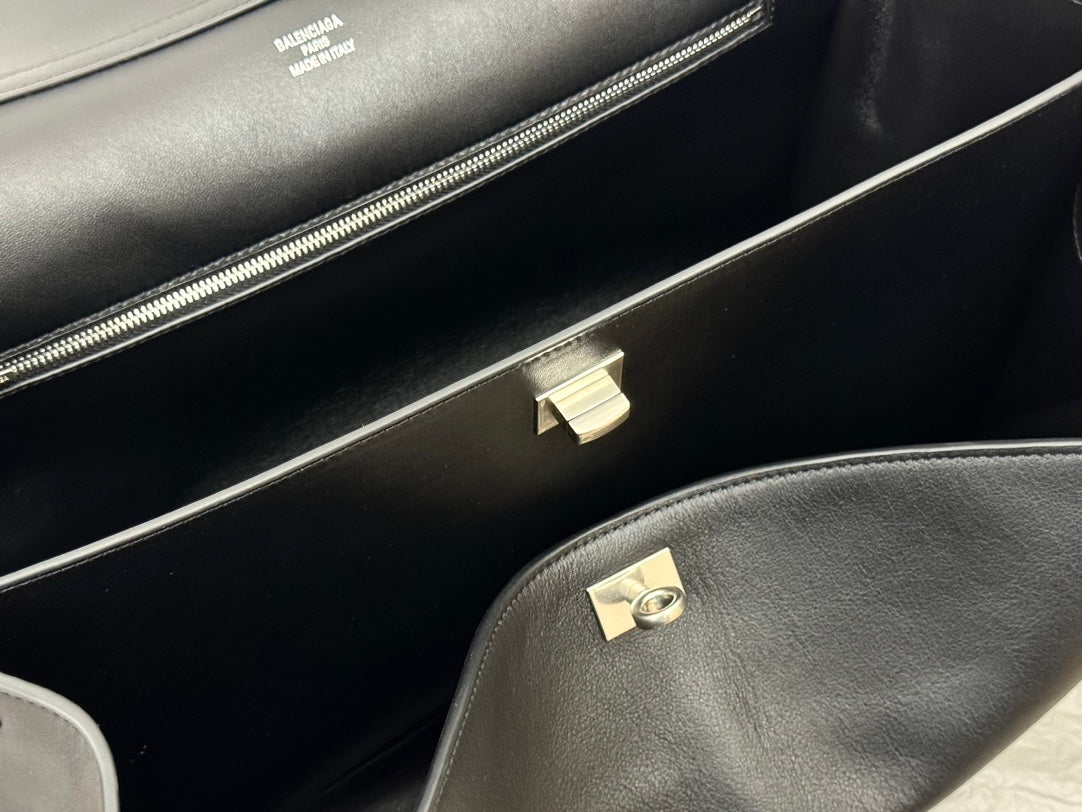 Balenciaga Large Rodeo Bag 40 Black Calfskin Sliver Hardware